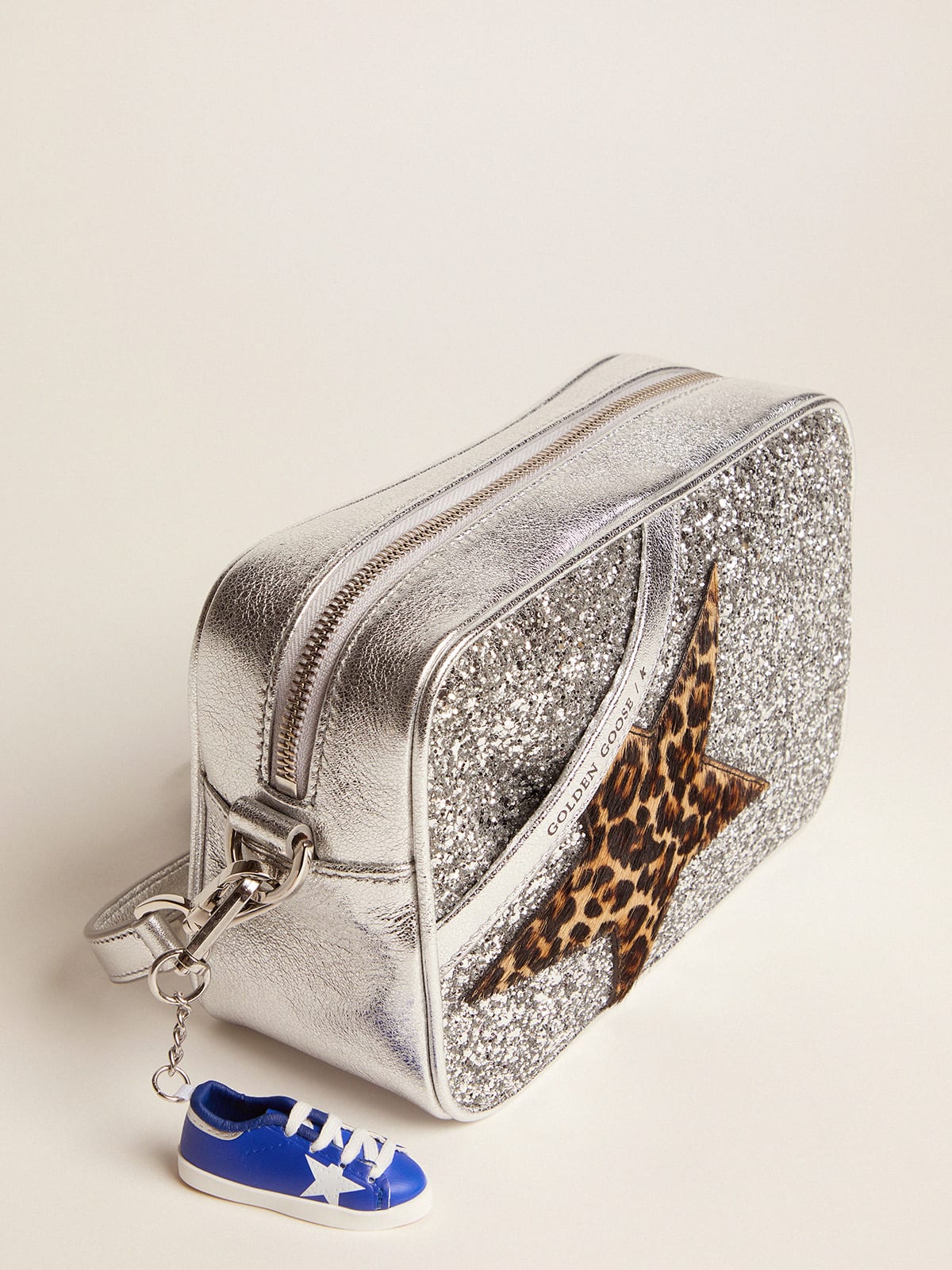 Golden Goose - Star Bag in laminated leather with silver glitter and star in leopard-print pony skin. in 