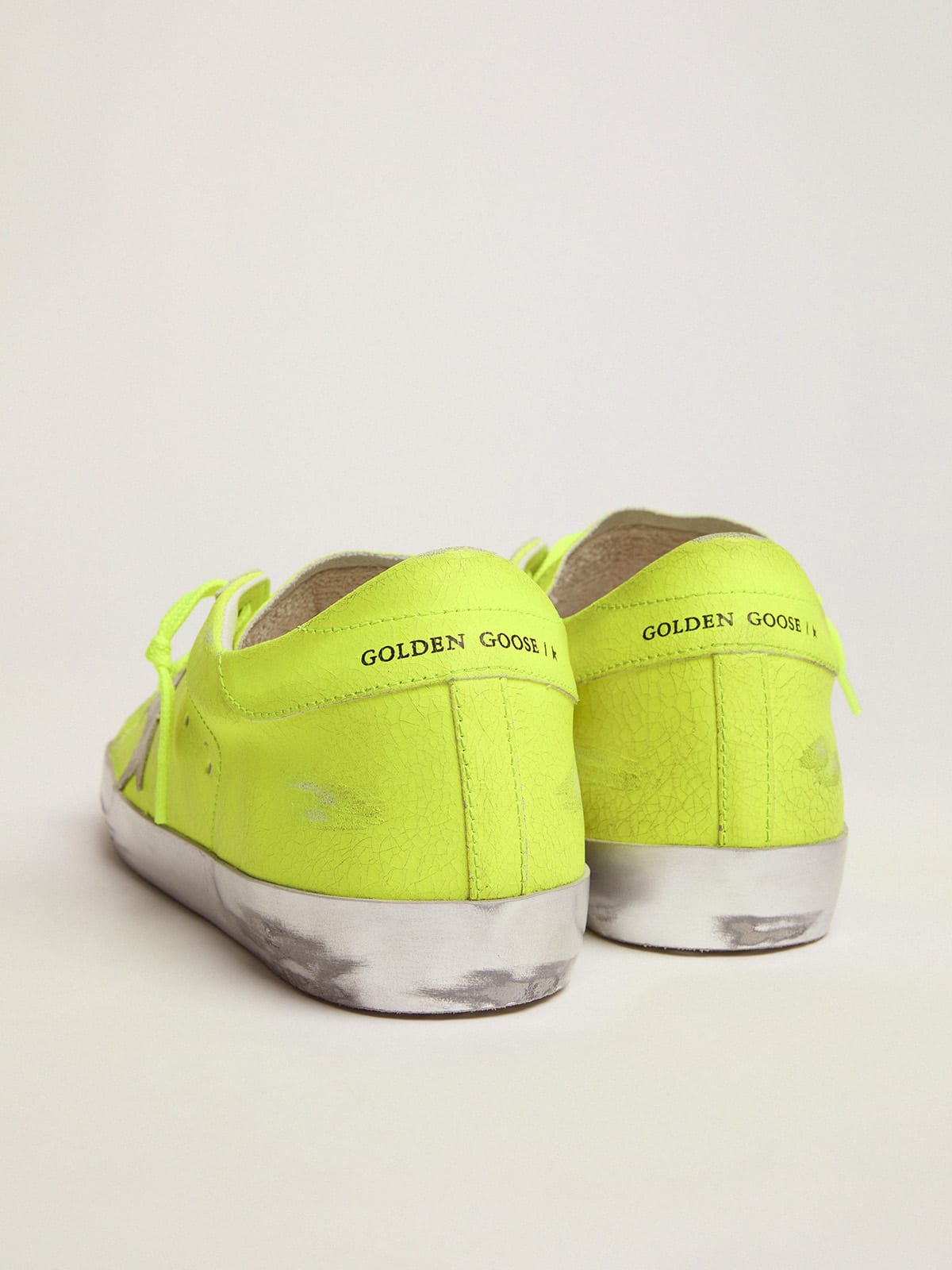 Super-Star sneakers in fluorescent yellow crackle-effect leather | Golden  Goose