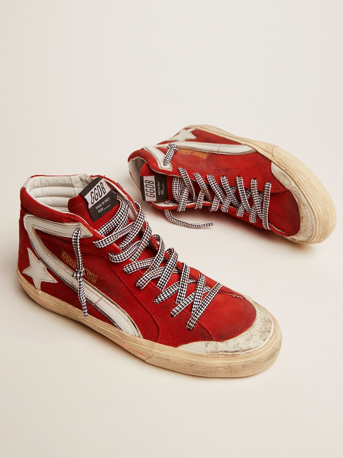 Golden Goose - Sneaker Slide Penstar aus rotem Rauleder mit weißen Details in 