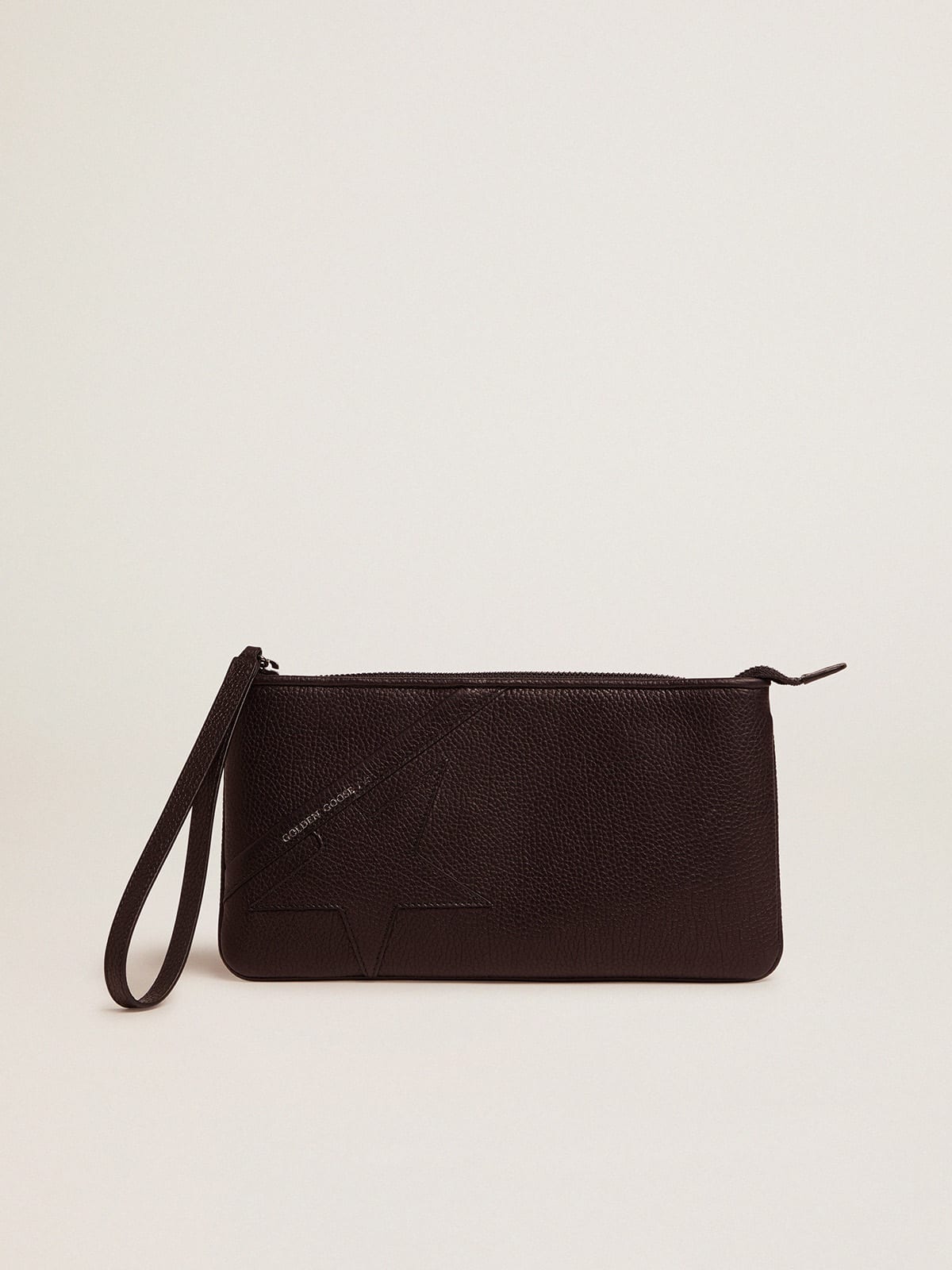 Black Star Wrist clutch bag in grained leather