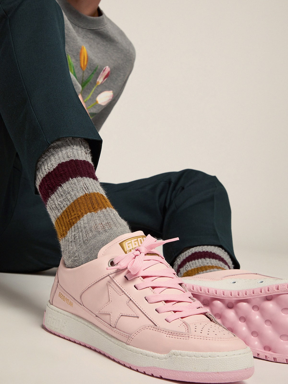 Men\'s Yeah sneakers in pale pink leather | Golden Goose