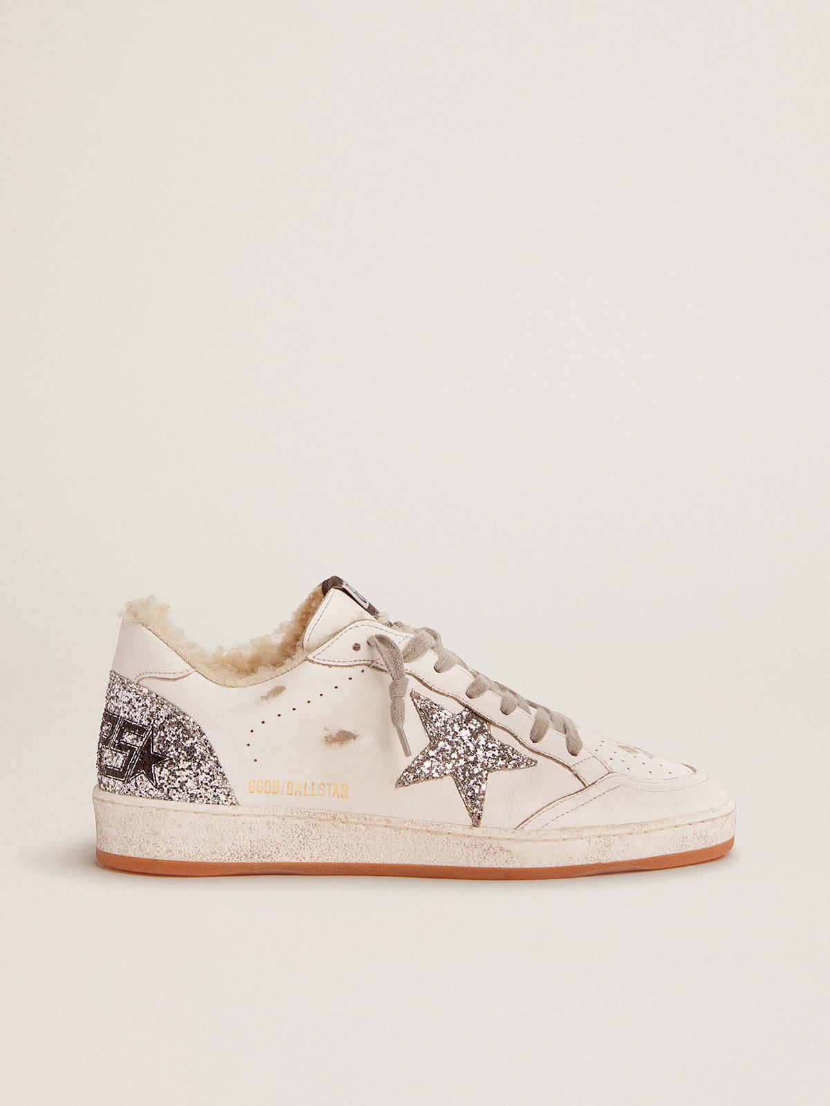 Ball Star sneakers in leather with glitter details and shearling lining |  Golden Goose
