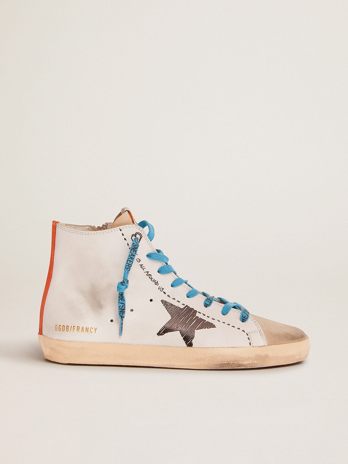 Francy sneakers with black printed star and nubuck leather heel