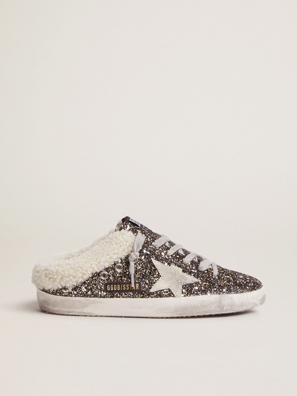 Golden Goose - Women's Super-Star Sabot with glitter and shearling interior in 