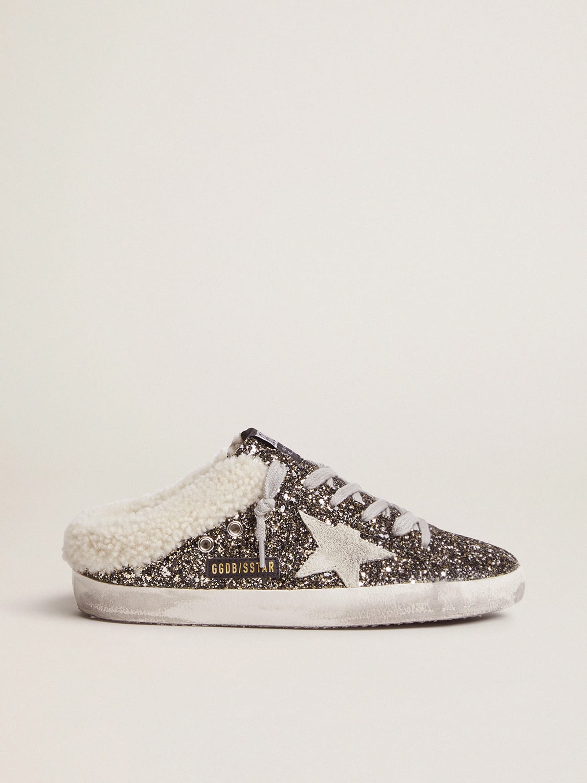 Women\'s Super-Star Sabot with glitter and shearling interior | Golden Goose