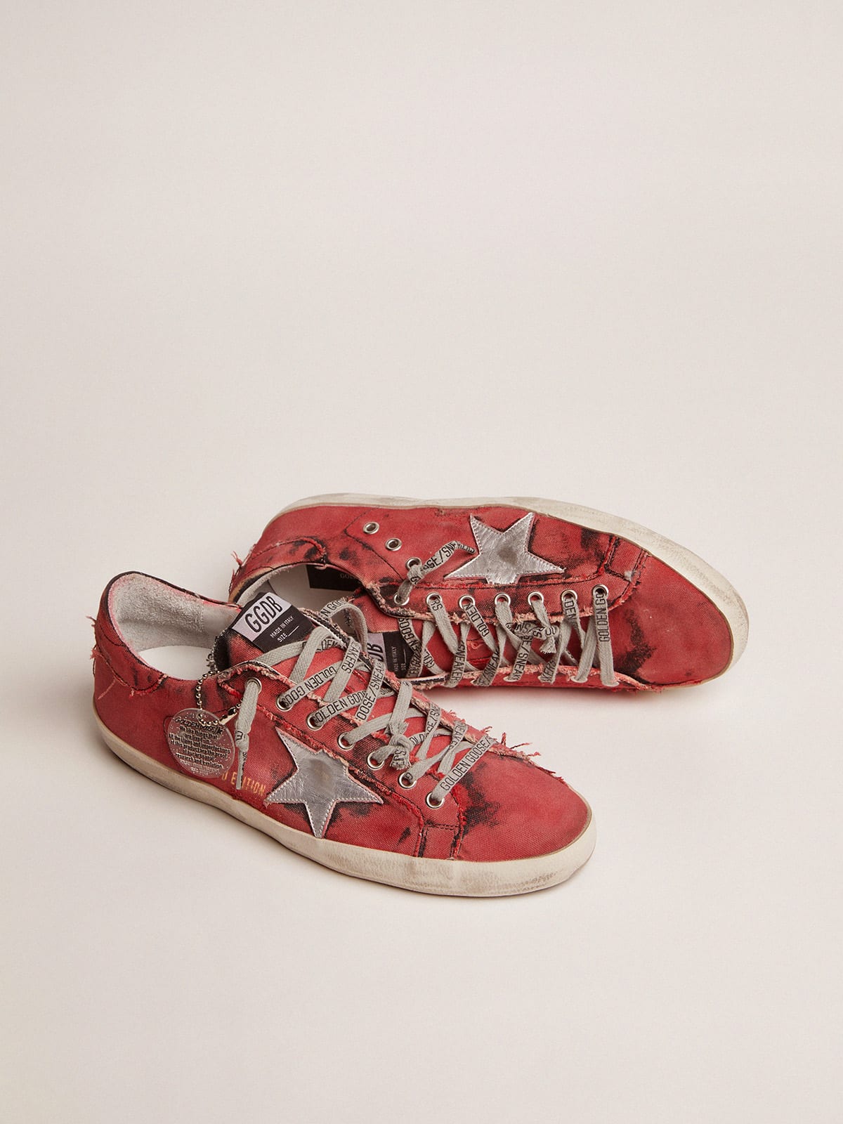 Super-Star LAB sneakers in red and black canvas with silver star | Golden  Goose