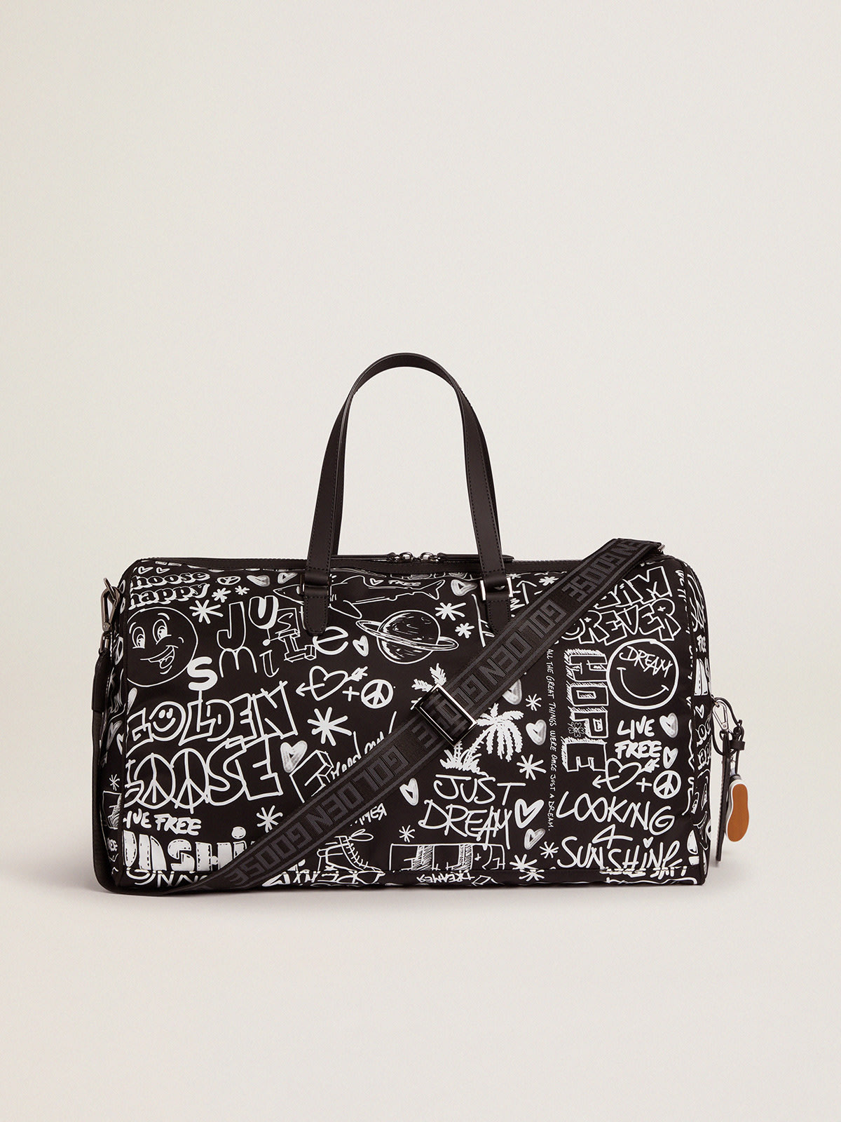 Golden Goose - Duffle Bag Journey in nylon nero con decorazioni bianche a contrasto in 