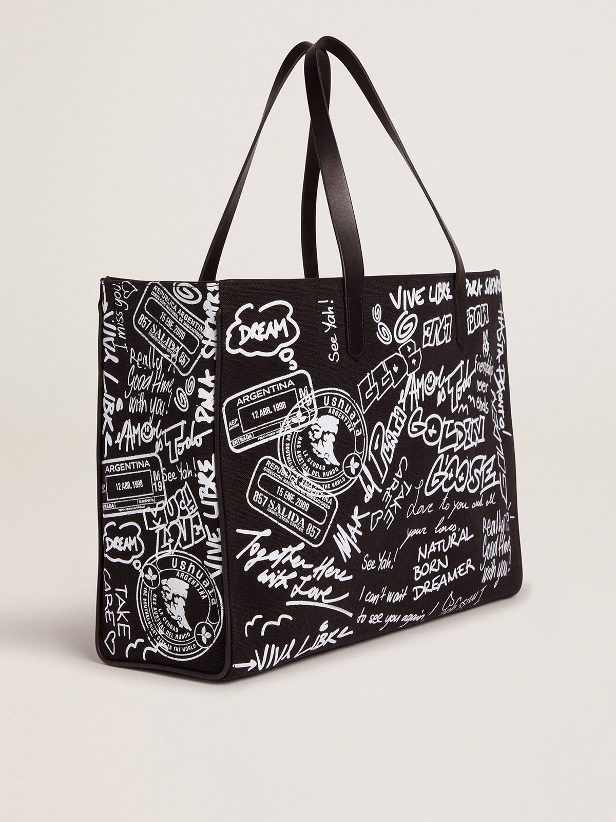 Golden Goose - East-West California Bag in black canvas with graffiti in 