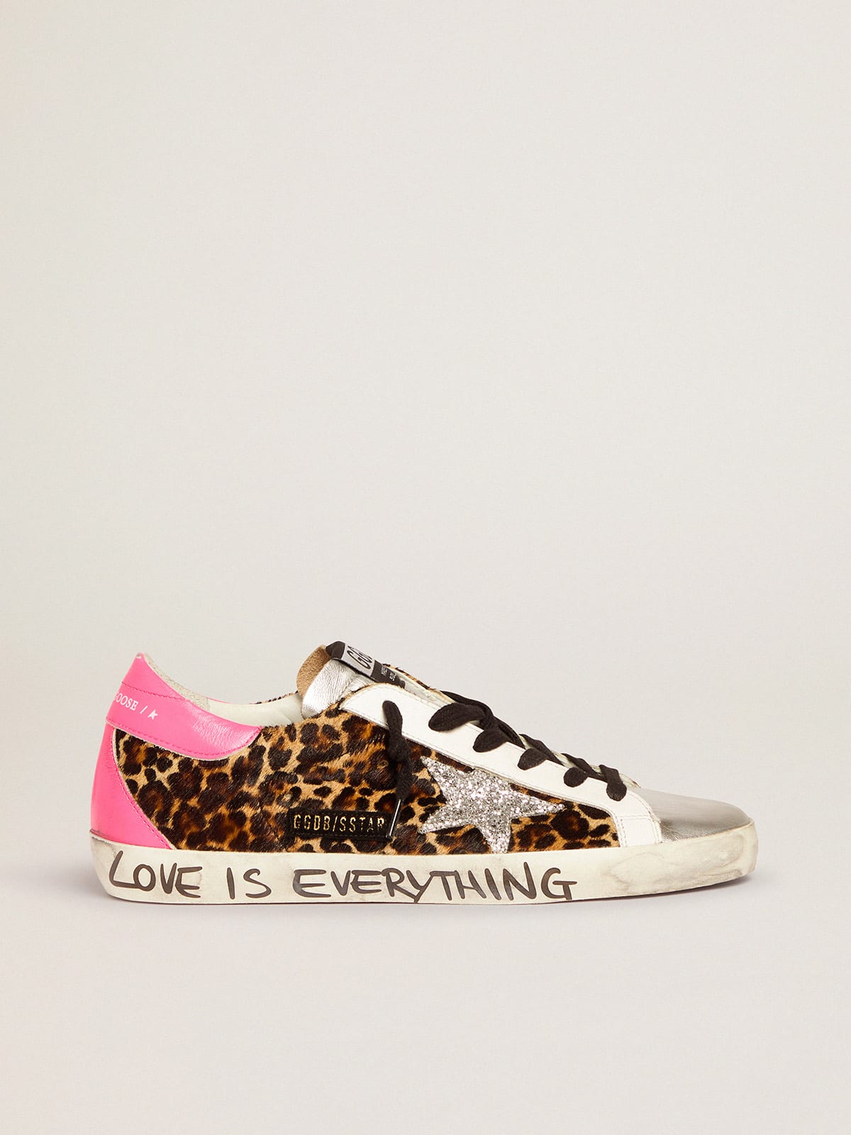 Golden Goose - Super-Star sneakers in leopard-print pony skin with silver glitter star in 