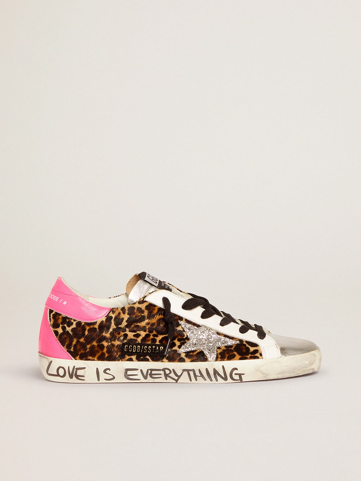 Super-Star sneakers in leopard-print pony skin with silver glitter star | Golden  Goose