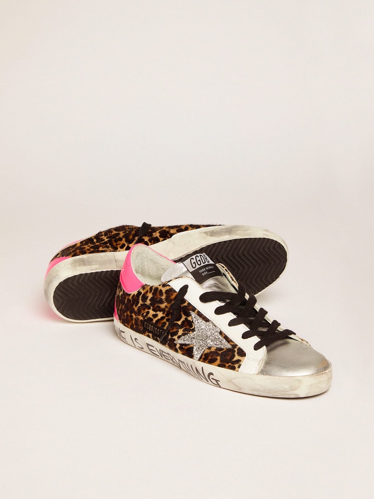 Golden Goose - Super-Star sneakers in leopard-print pony skin with silver glitter star in 