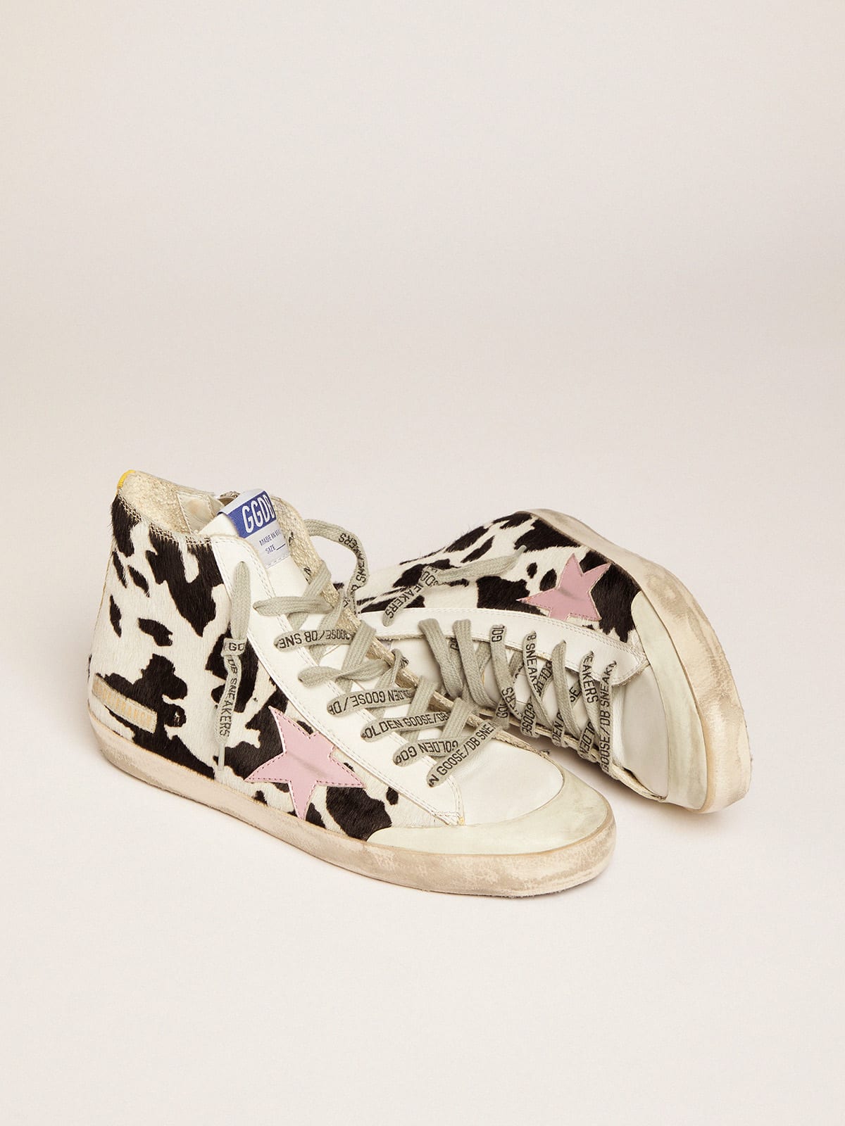 Golden Goose - Francy sneakers in cow-print pony skin with pink laminated leather star in 