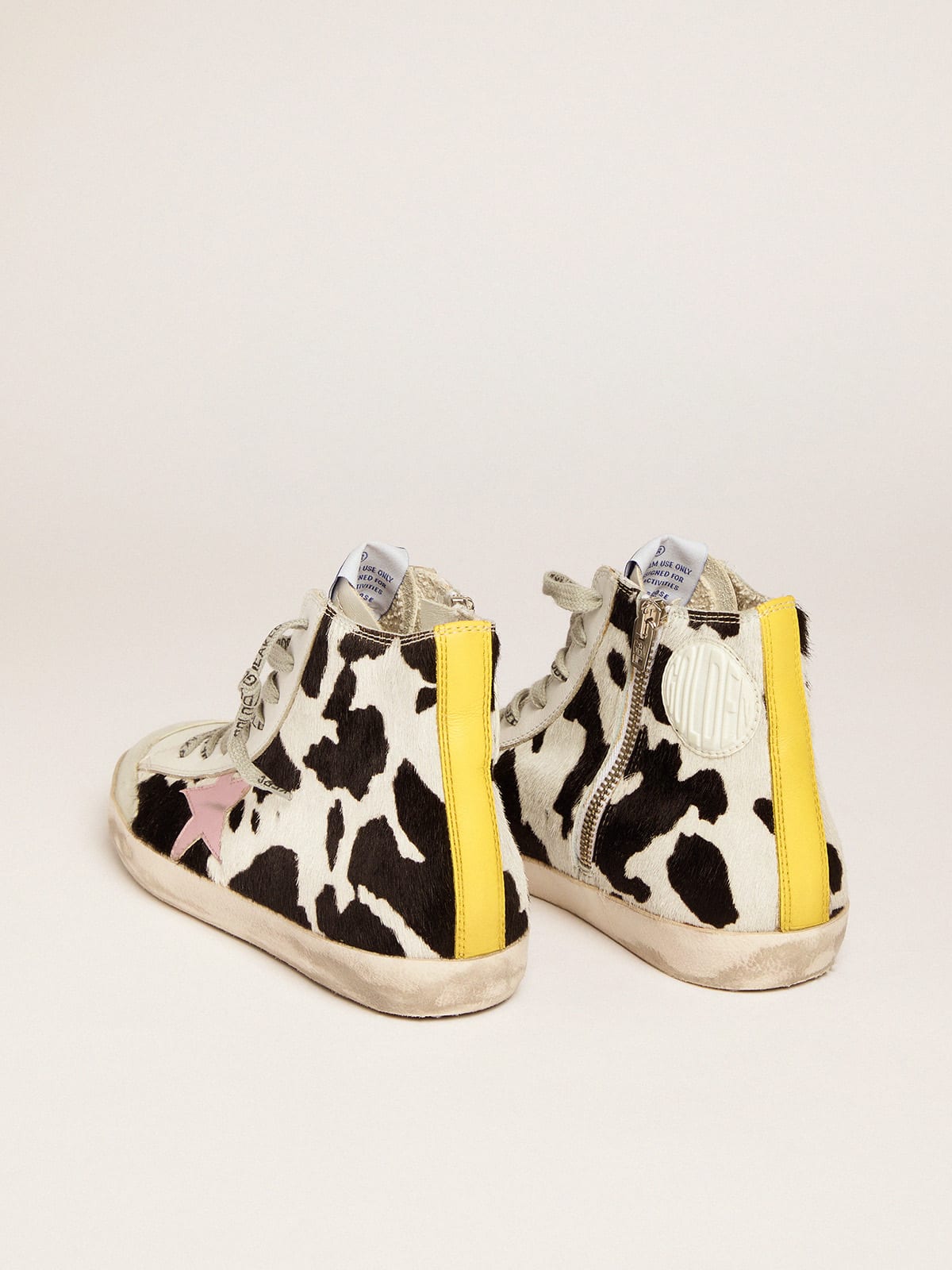 Francy sneakers in cow-print pony skin with pink laminated leather star |  Golden Goose