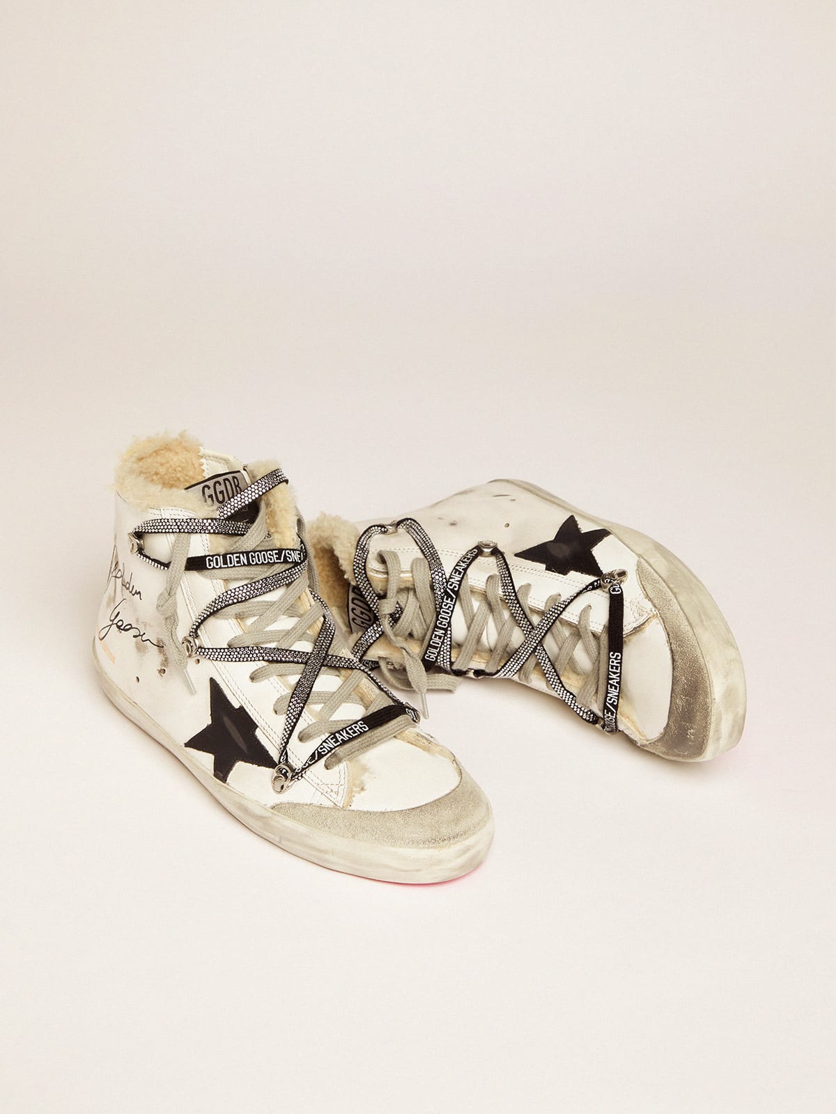 Golden Goose - Women’s Francy Penstar LAB sneakers with shearling inserts and black star in 