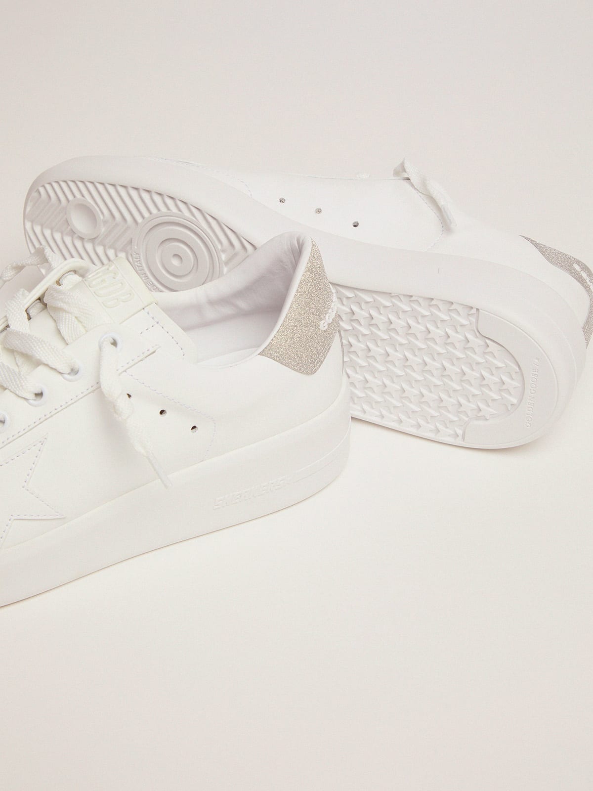 Purestar sneakers in white leather with champagne glitter heel tab