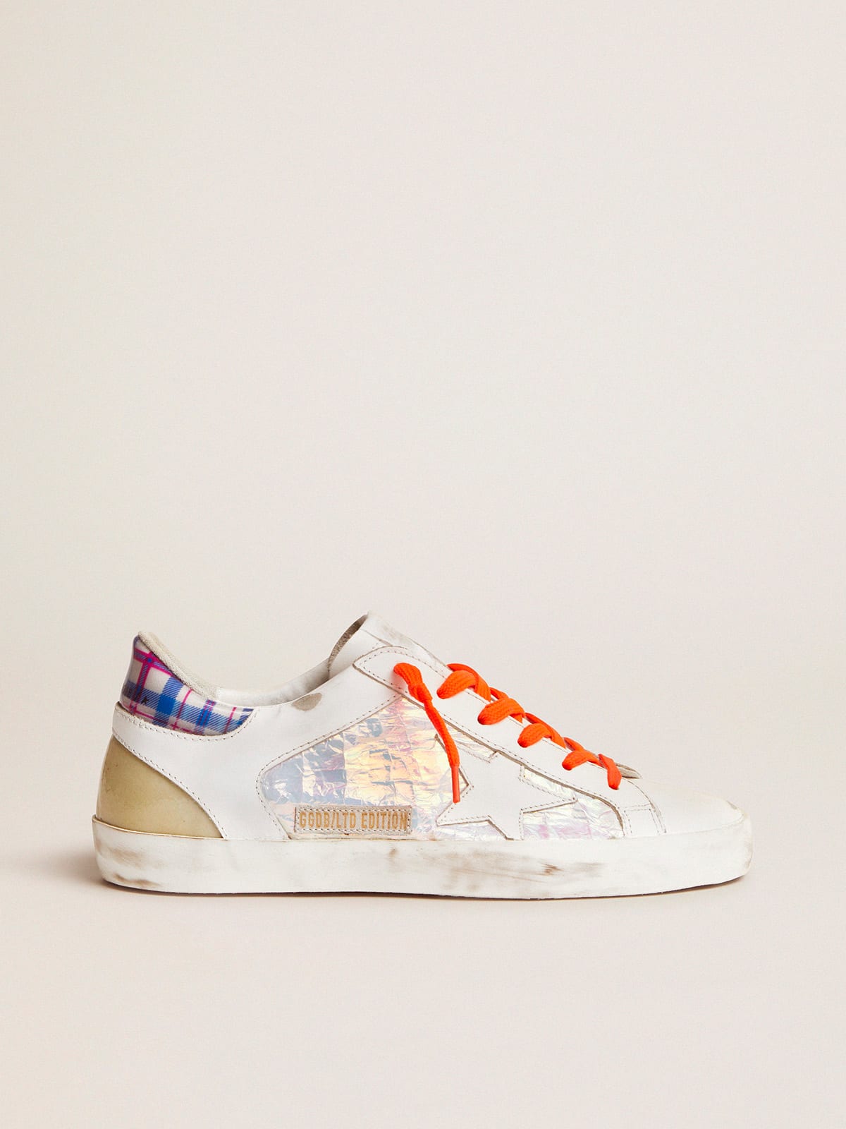 Women\'s Limited Edition LAB Super-Star sneakers with holographic and tartan  upper | Golden Goose