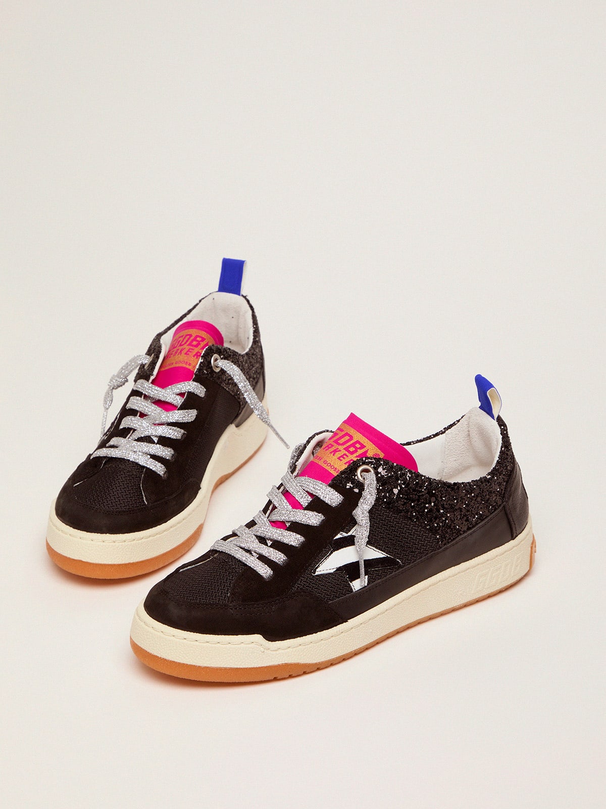 Golden Goose - Women’s black Yeah sneakers with glitter and zebra-print star in 