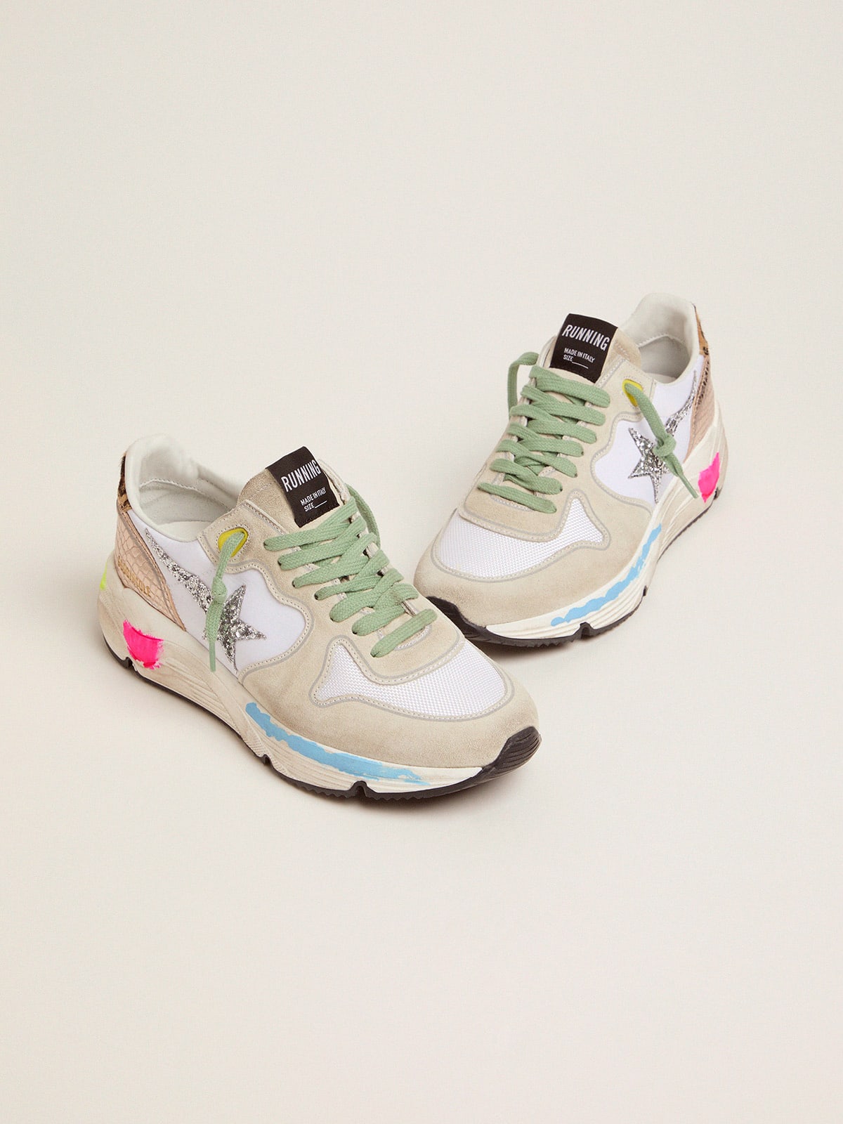 Running Sole sneakers in suede with glitter and leopard print | Golden Goose