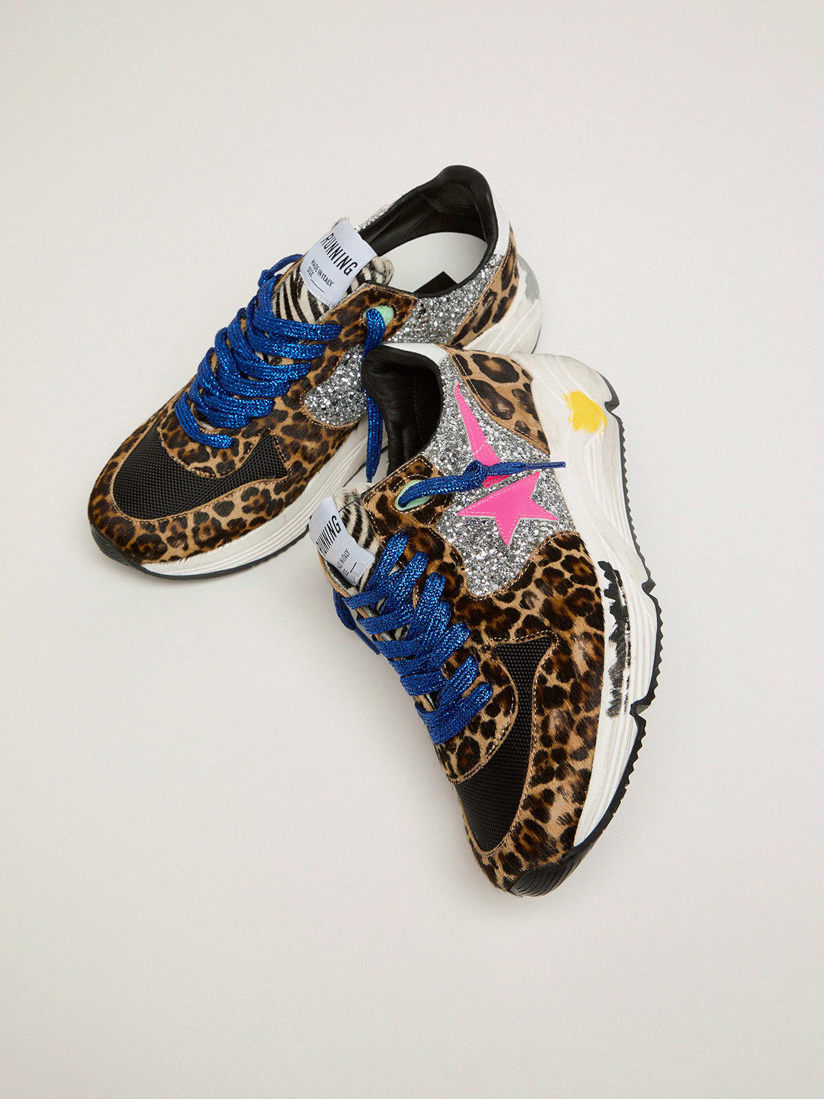 Running Sole sneakers in leopardprint pony skin with glitter inserts