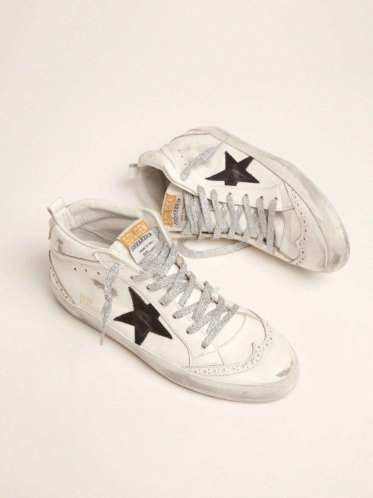 Golden Goose - Sneakers Mid-Star con talloncino laminato e lacci con glitter in 