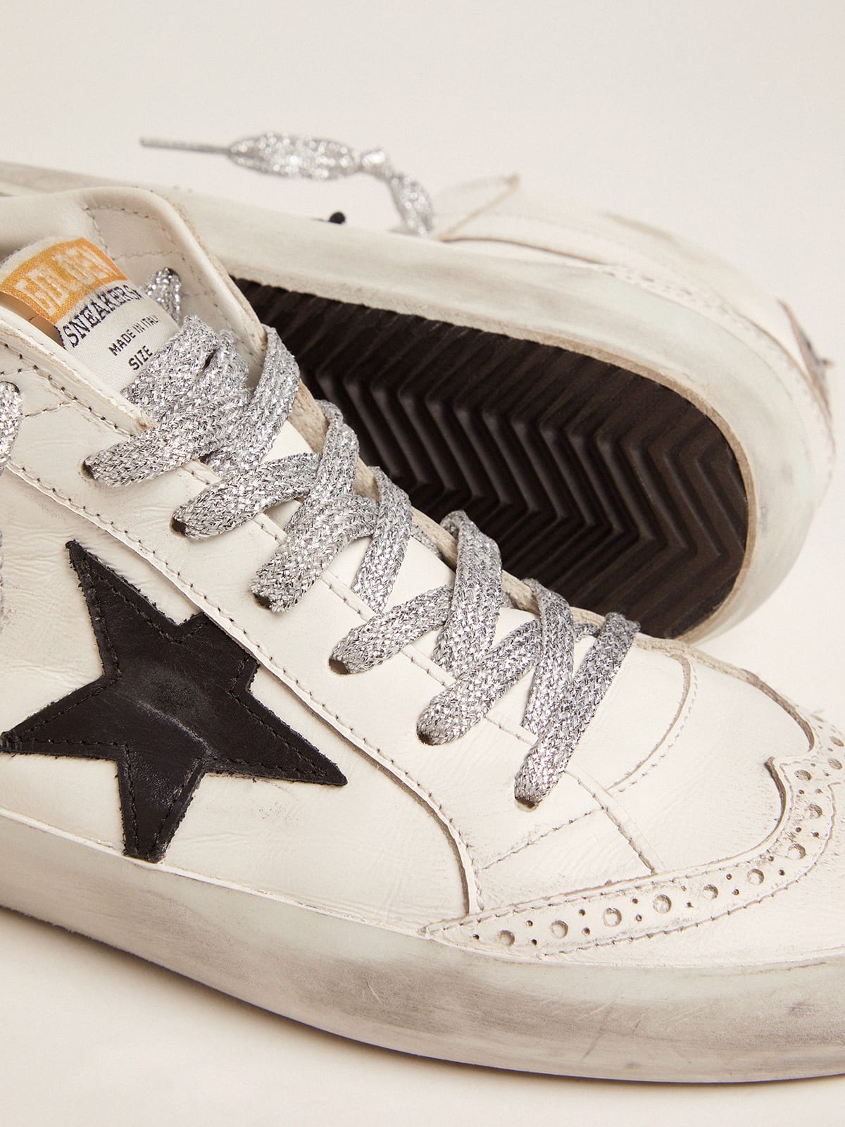 Golden Goose - Sneakers Mid-Star con talloncino laminato e lacci con glitter in 