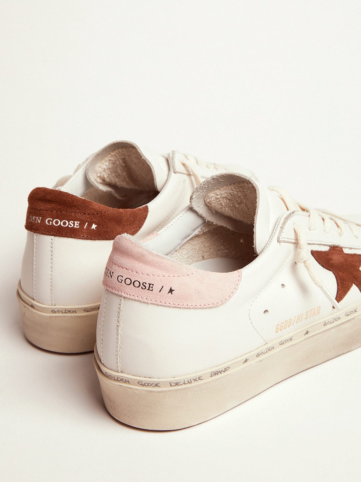 Hi Star LTD sneakers with brown suede star and pink heel tab | Golden Goose