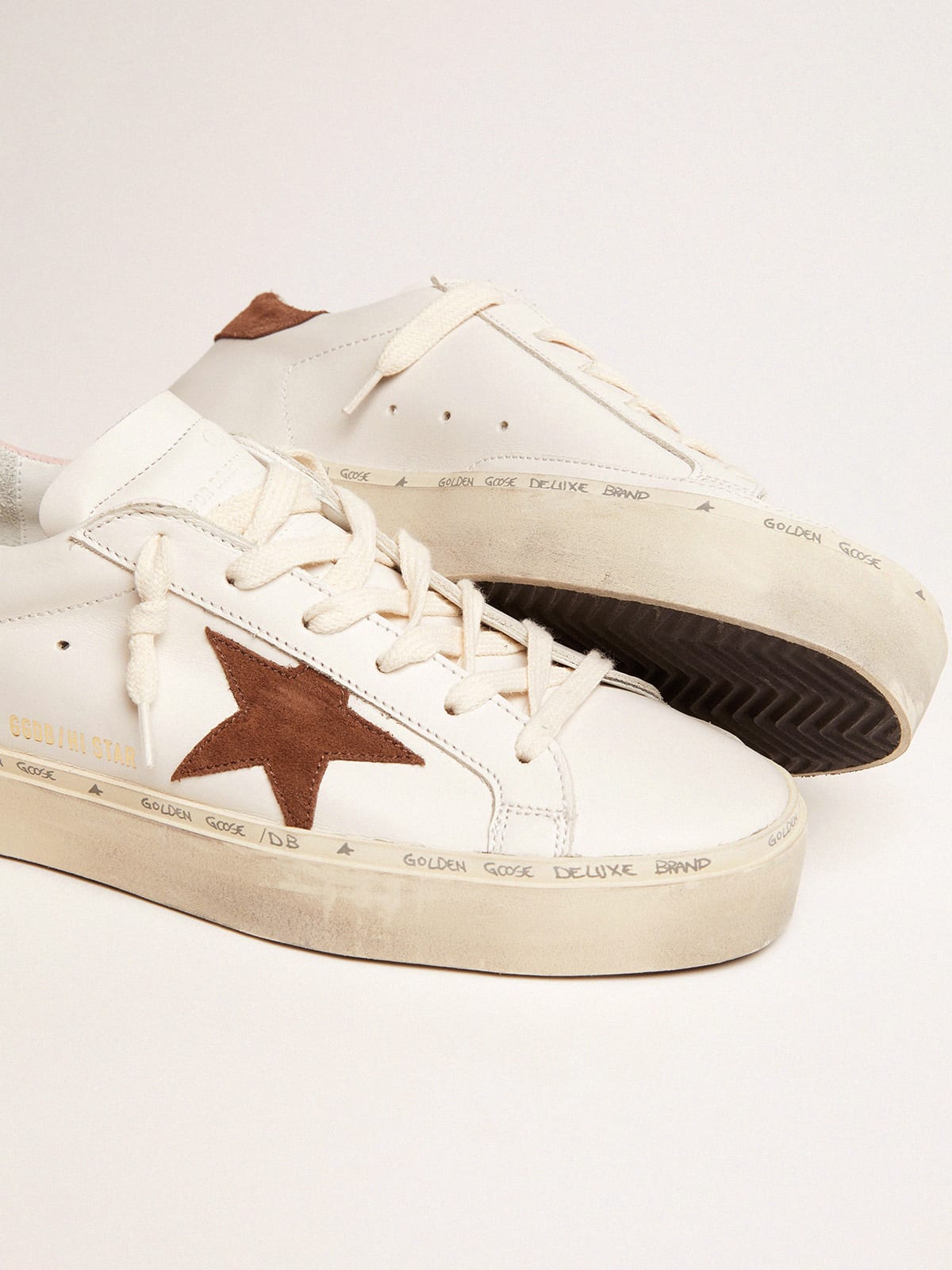 Hi Star LTD sneakers with brown suede star and pink heel tab | Golden Goose