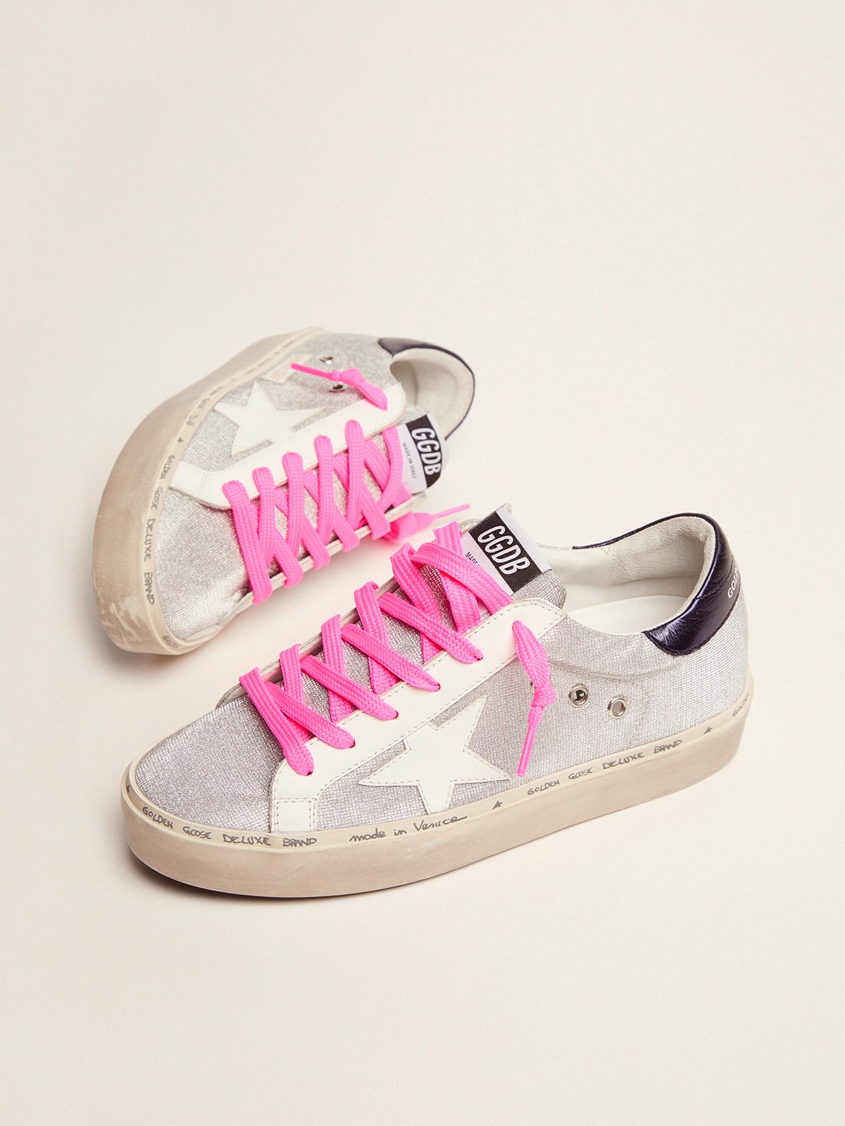 Hi Star sneakers in glitter with checkered pattern and white star | Golden  Goose