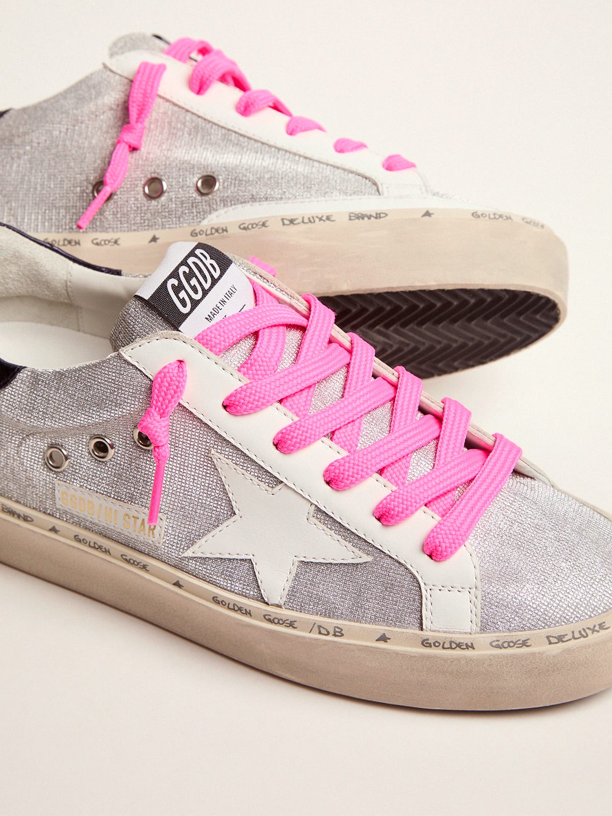 Hi Star sneakers in glitter with checkered pattern and white star | Golden  Goose