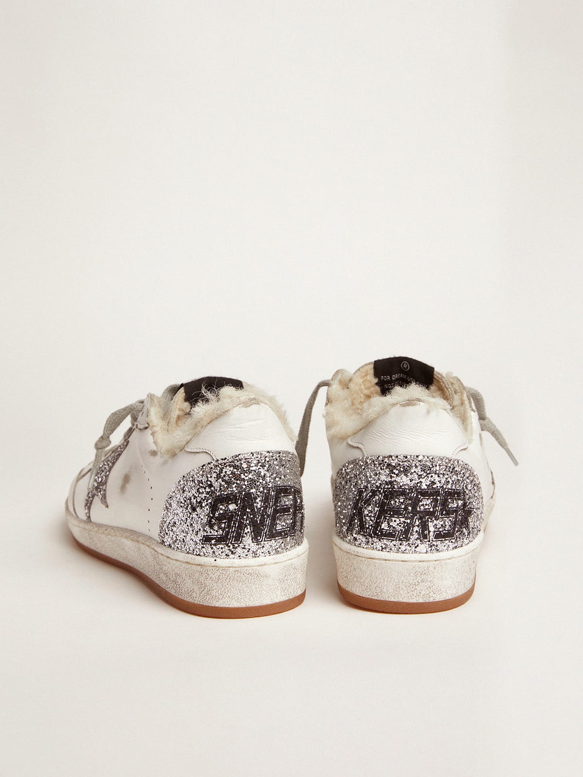 Ball Star sneakers in leather with glitter details and shearling lining |  Golden Goose