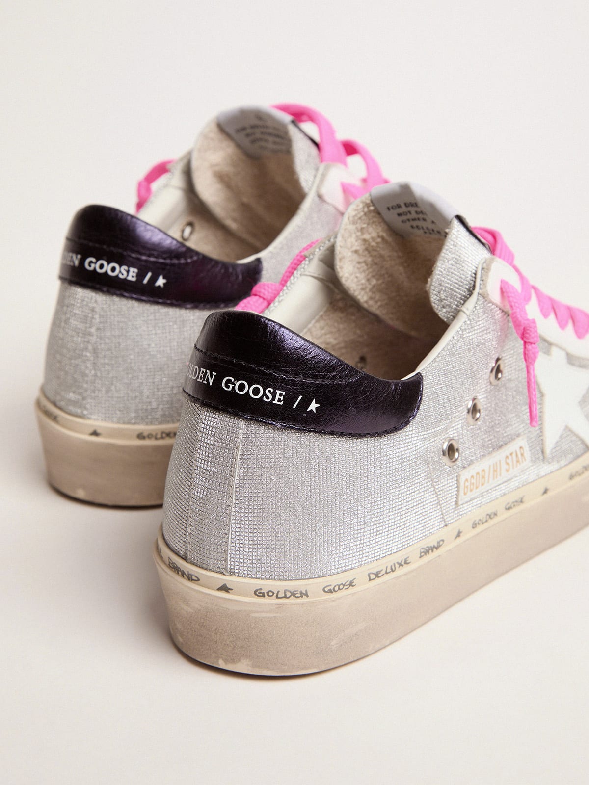 Hi Star sneakers in glitter with checkered pattern and white star | Golden  Goose