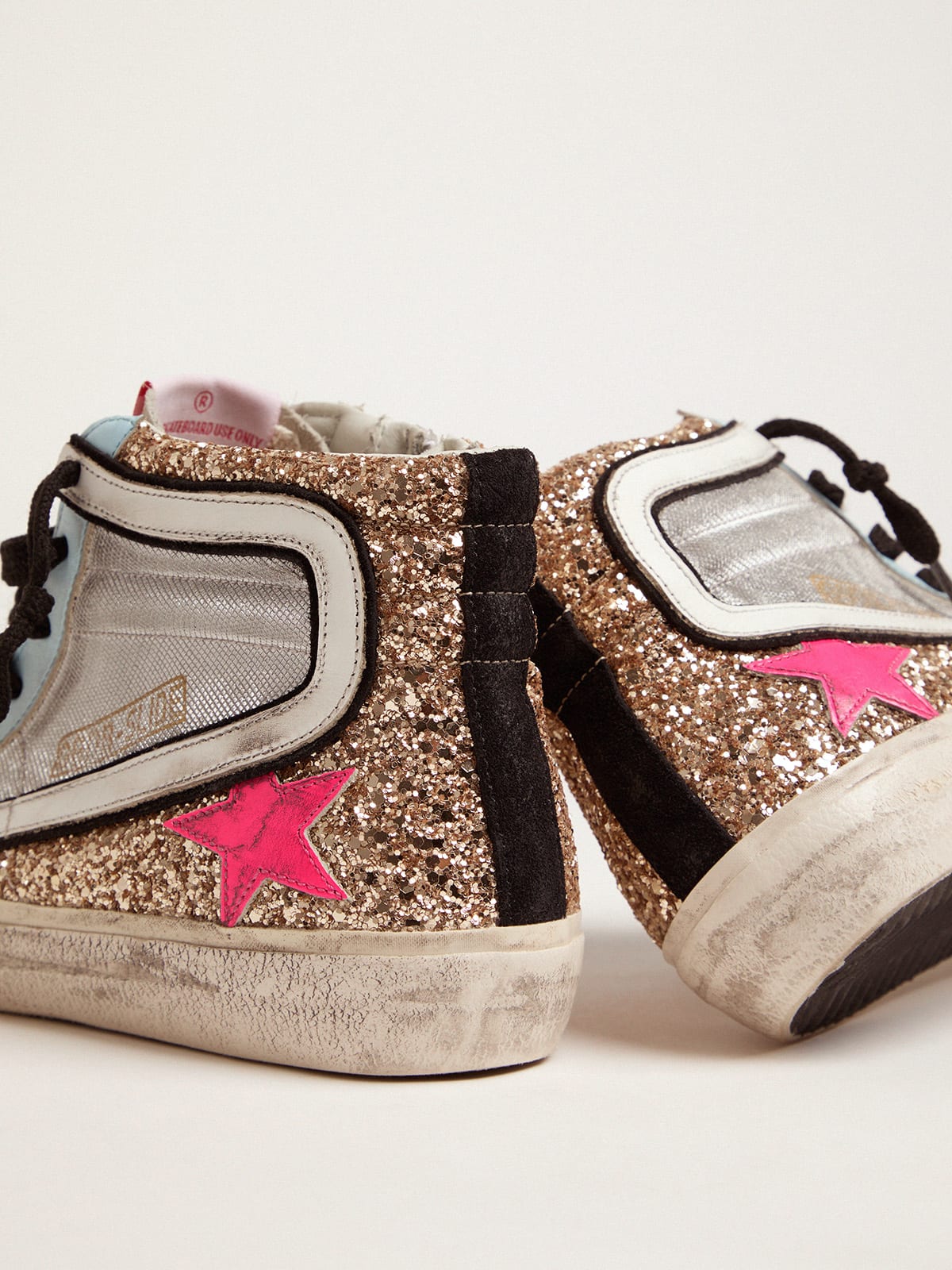 Slide LTD sneakers with glitter and fuchsia star | Golden Goose
