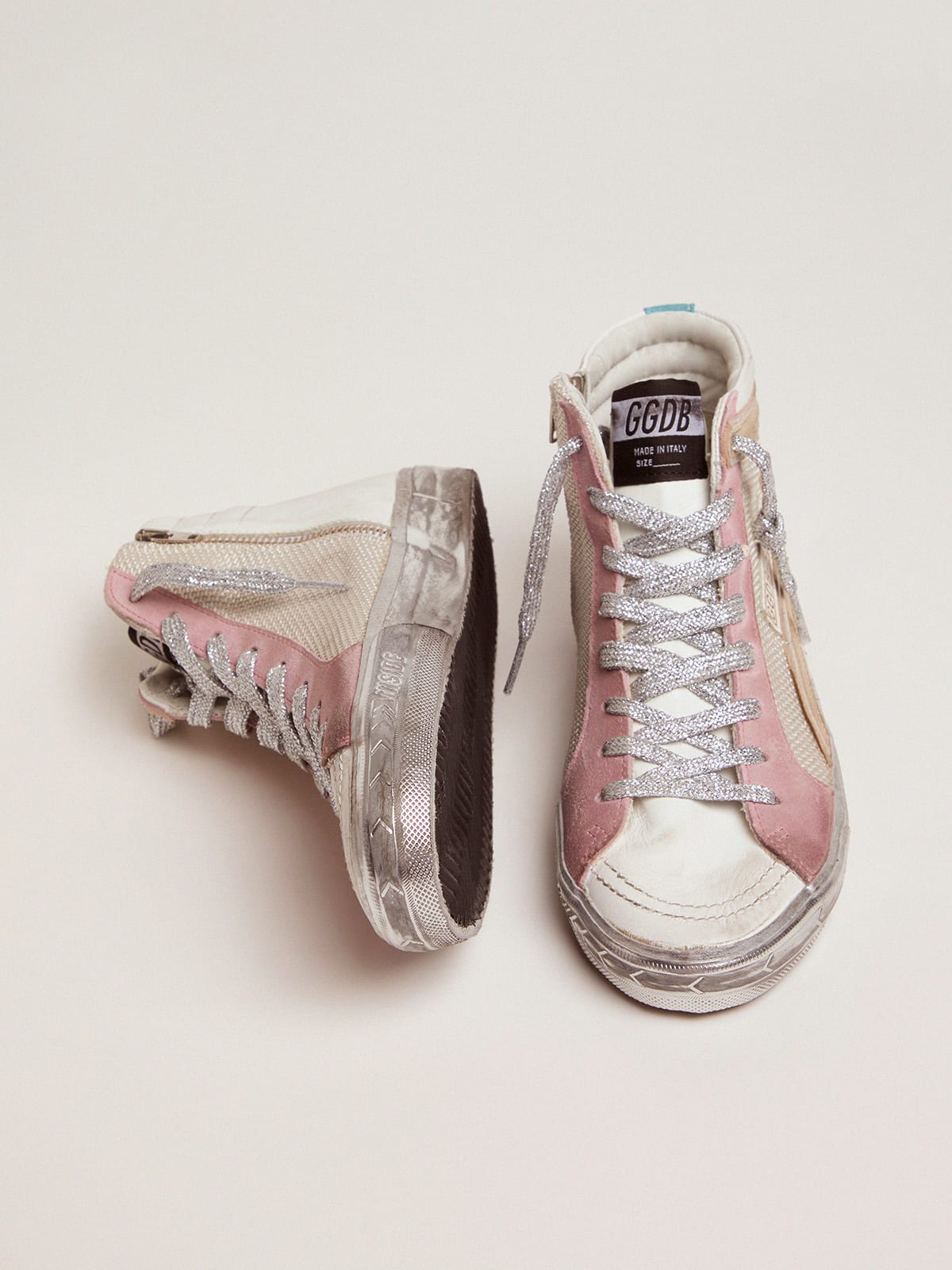 Slide sneakers with white and pink upper | Golden Goose