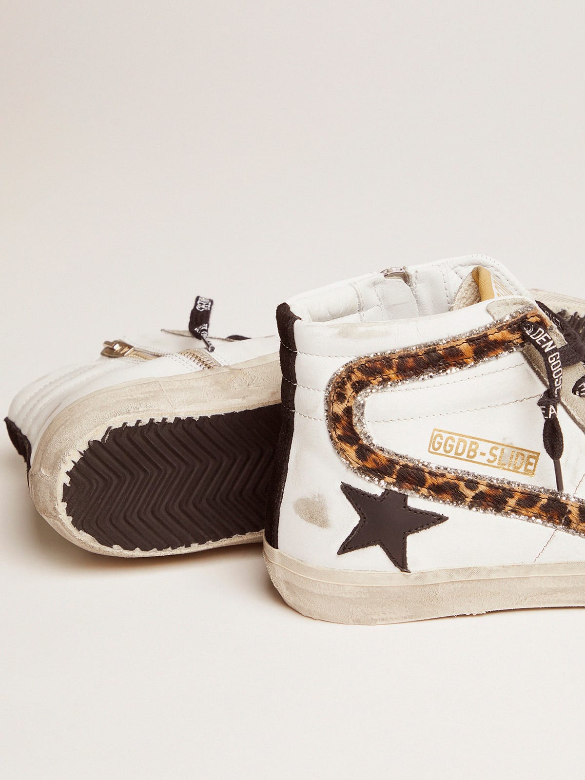 Slide sneakers with glitter and leopard-print flash | Golden Goose