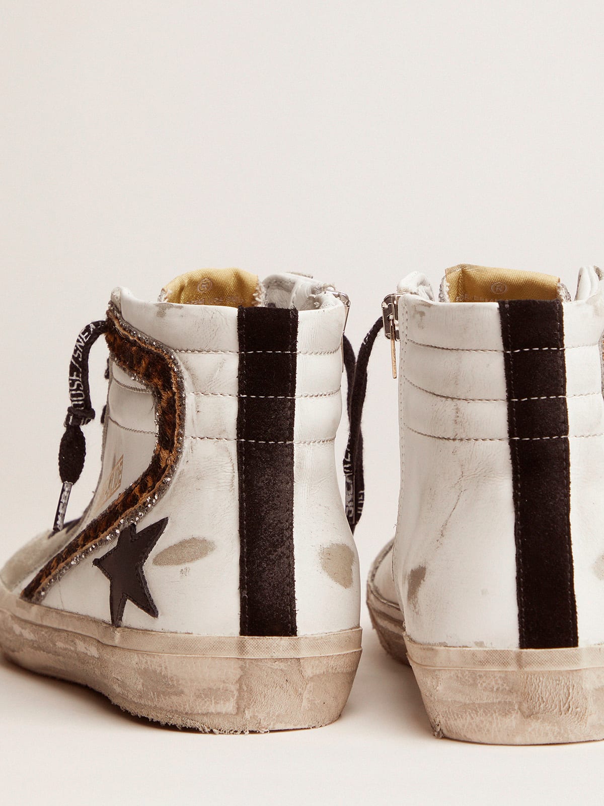 Slide sneakers with glitter and leopard print flash Golden Goose