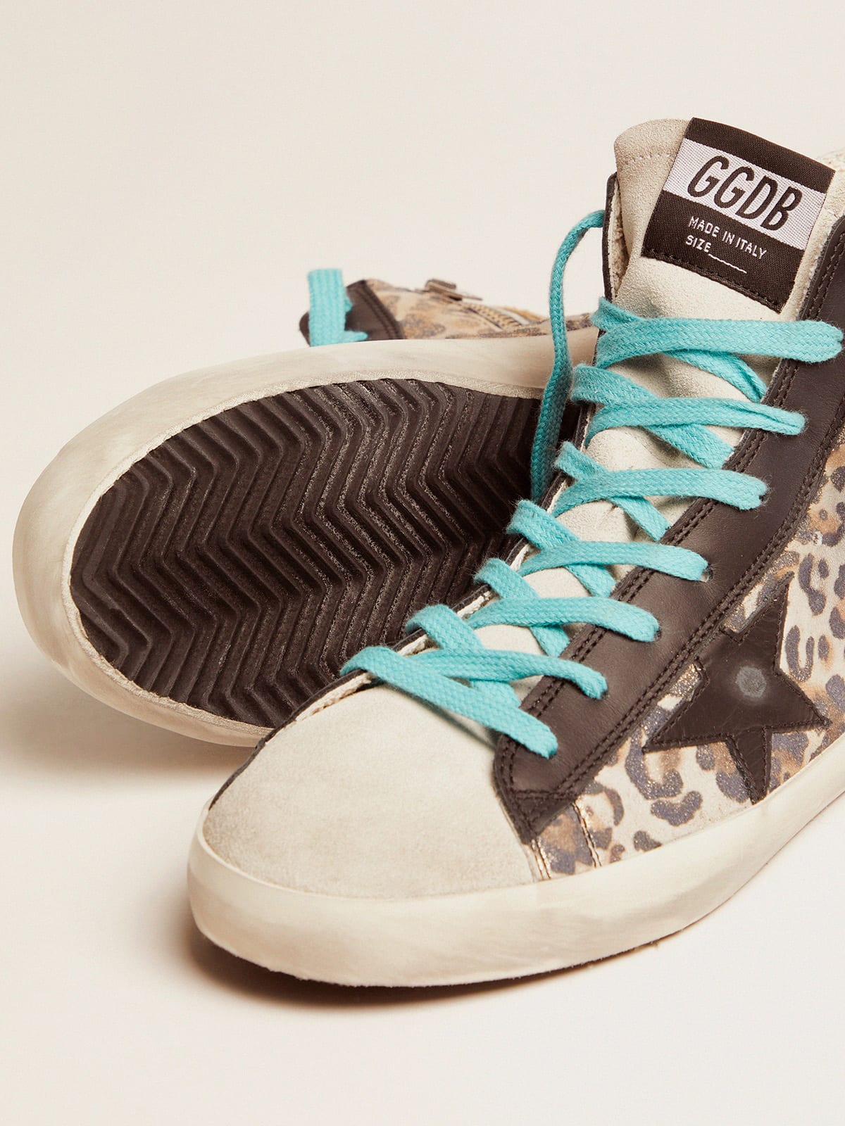Leopard-print Francy sneakers with blue laces | Golden Goose