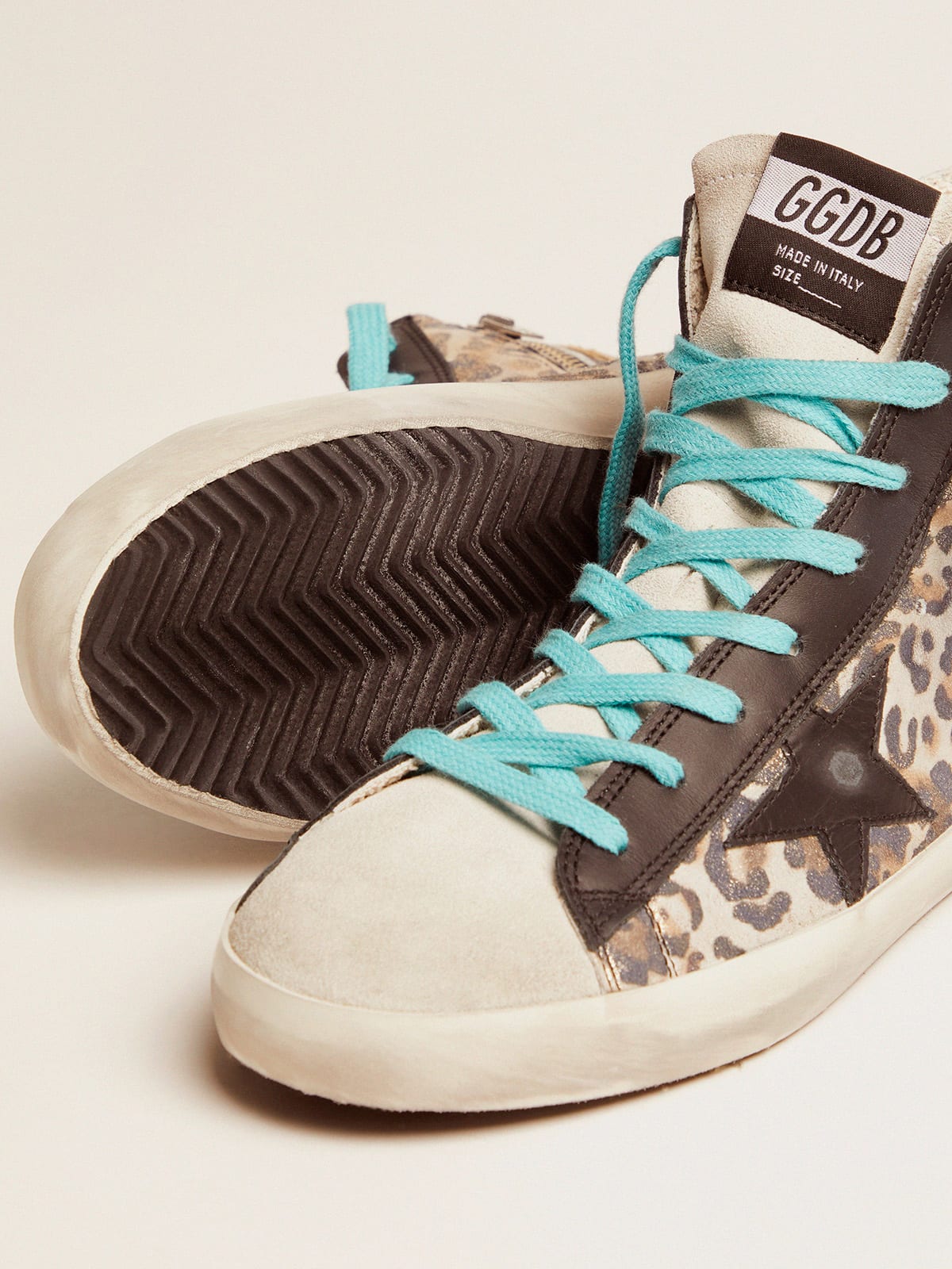 Leopard-print Francy sneakers with blue laces