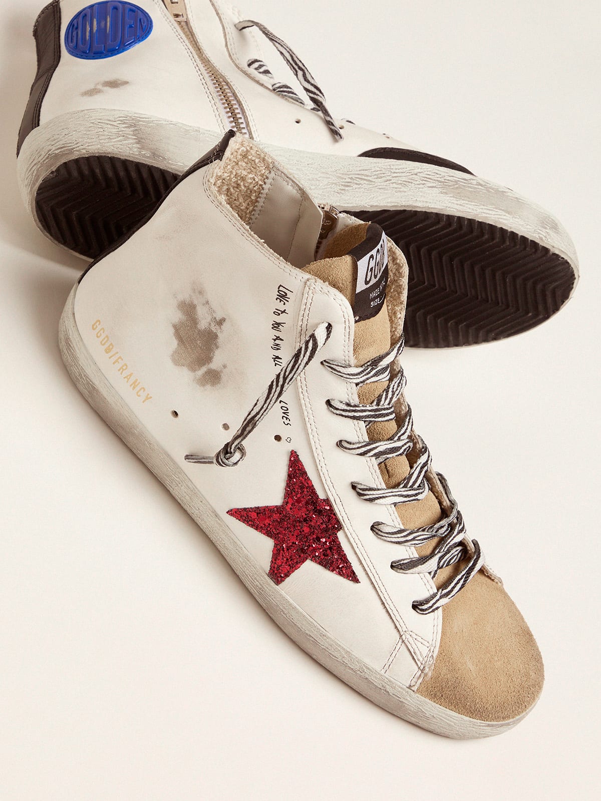 Francy sneakers with red glittery star and handwritten lettering | Golden  Goose