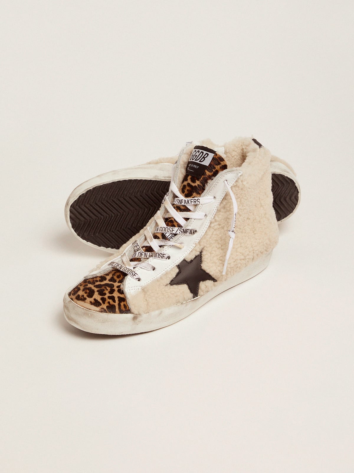 Francy sneakers made of shearling and pony skin with a leopard print |  Golden Goose