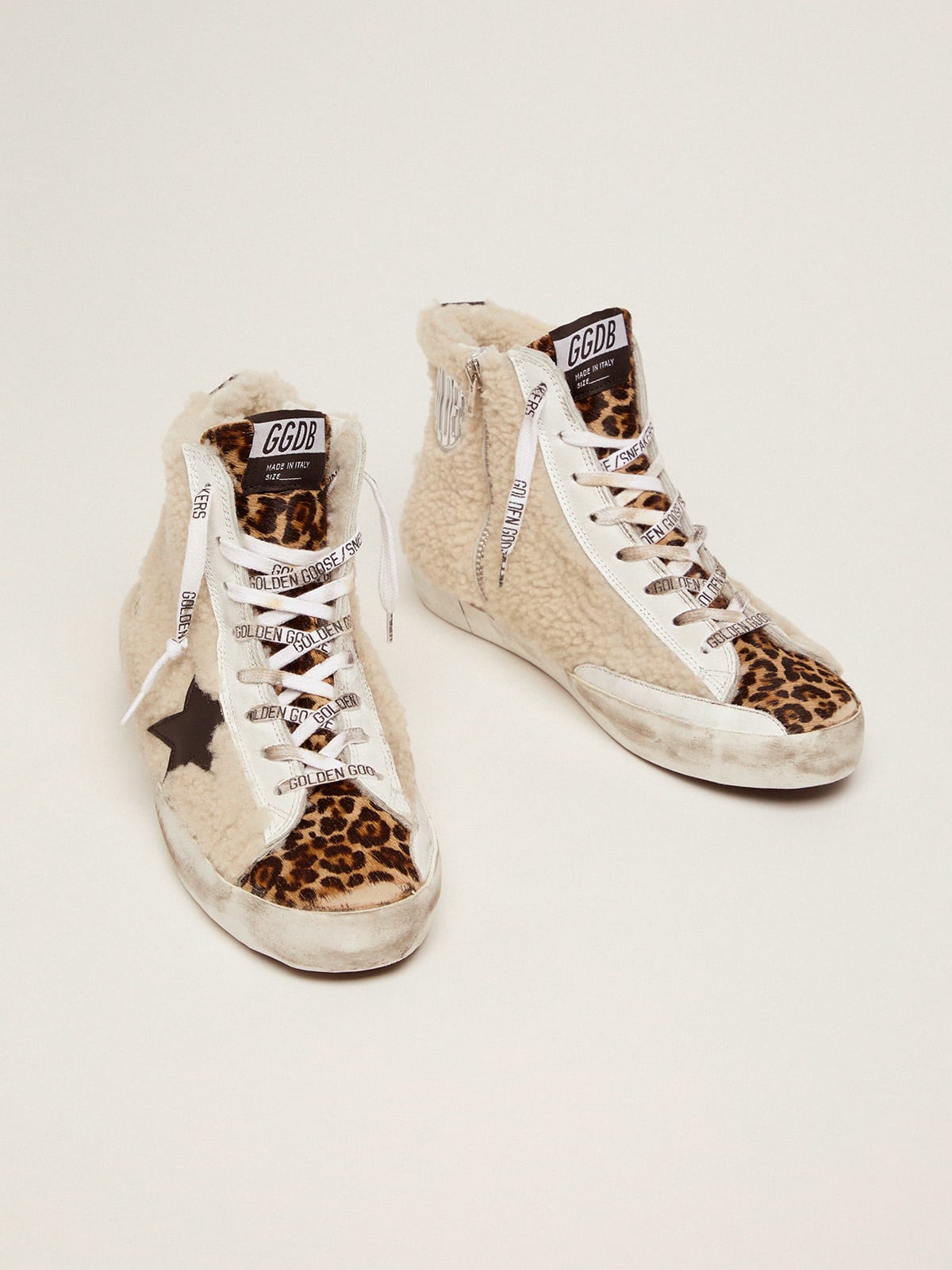 Francy sneakers made of shearling and pony skin with a leopard print