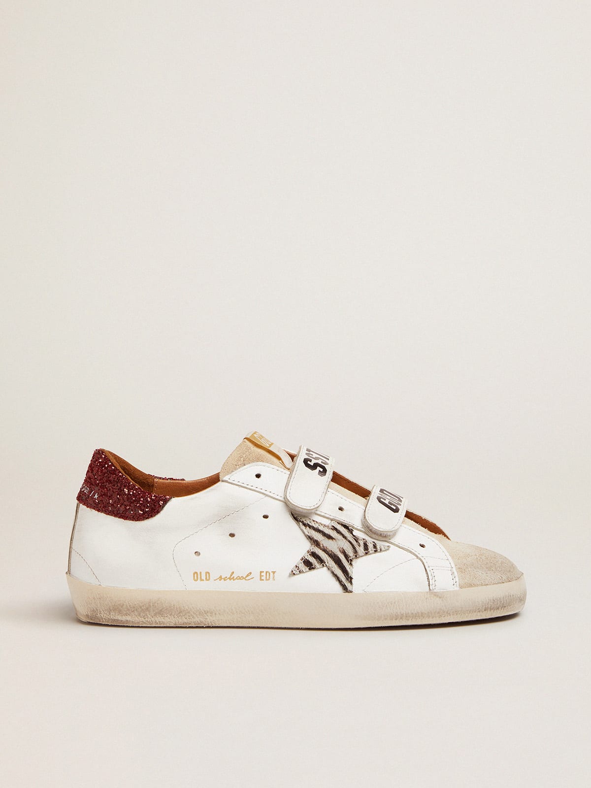 Golden Goose - Old School sneakers with zebra-print pony skin star and red glitter heel tab in 
