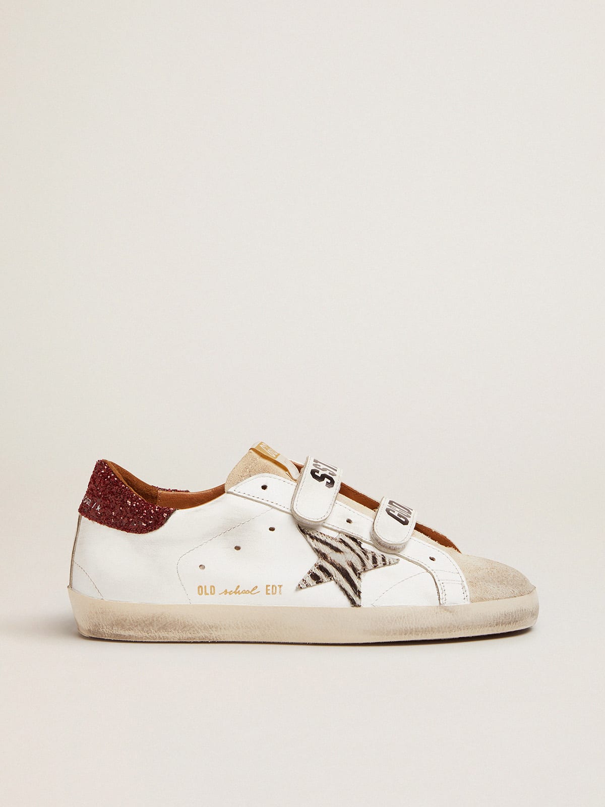 Old School sneakers with zebra-print pony skin star and red glitter ...