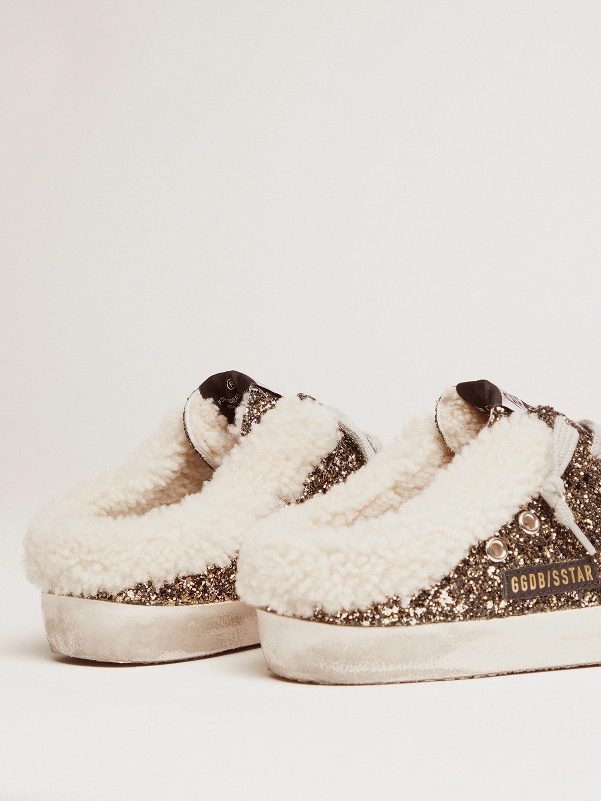 Golden Goose - Women's Super-Star Sabot with glitter and shearling interior in 