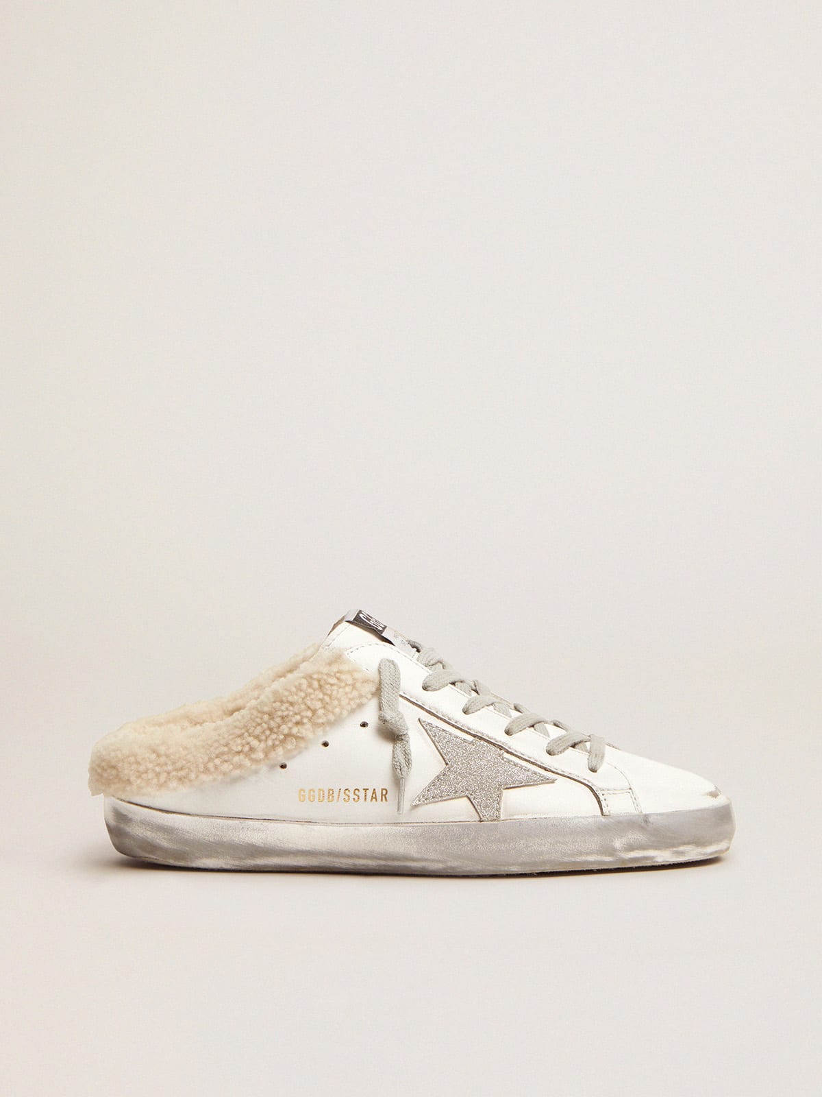 Golden Goose - Super-Star Sabots in white leather with shearling lining in 