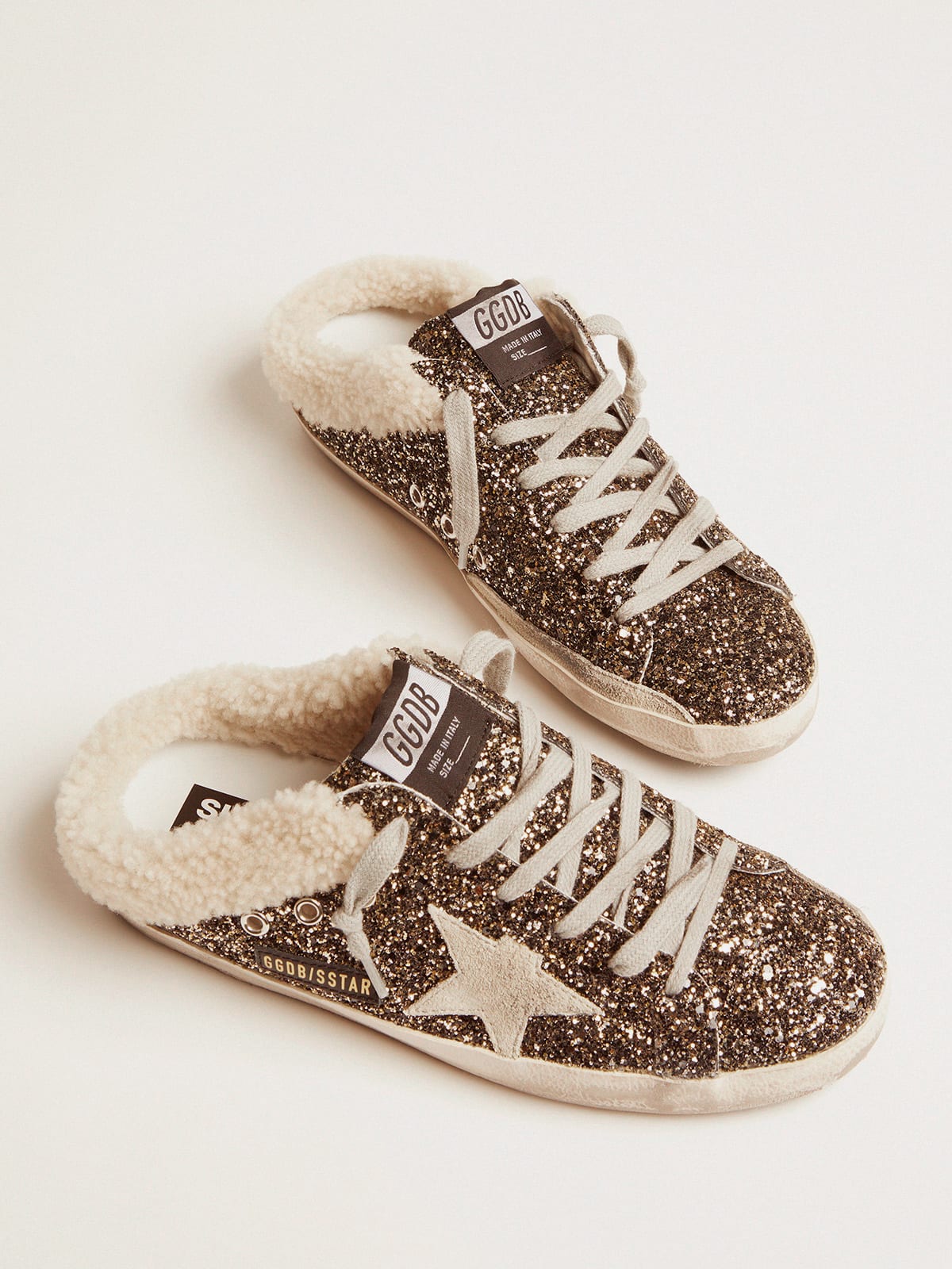 Golden Goose - Super-Star sabot-style sneakers with glitter and shearling lining in 