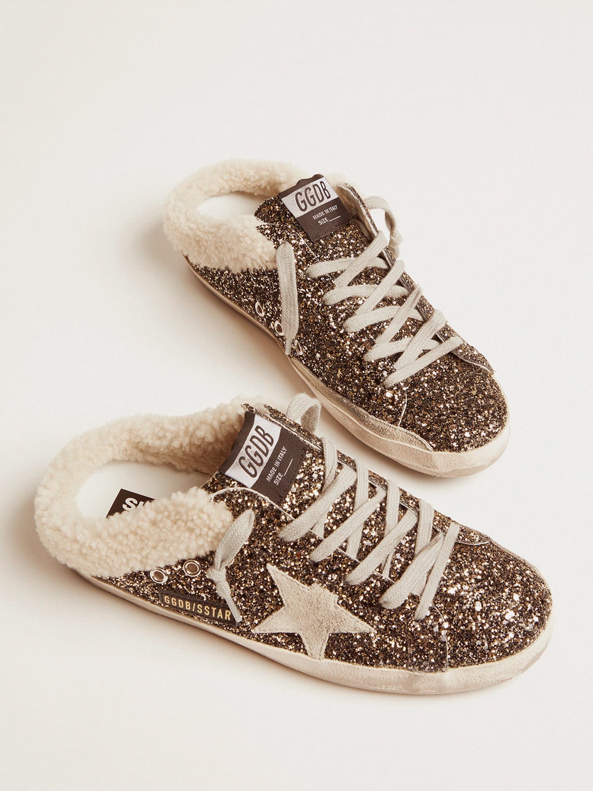 Women's Super-Star Sabot with glitter and shearling interior