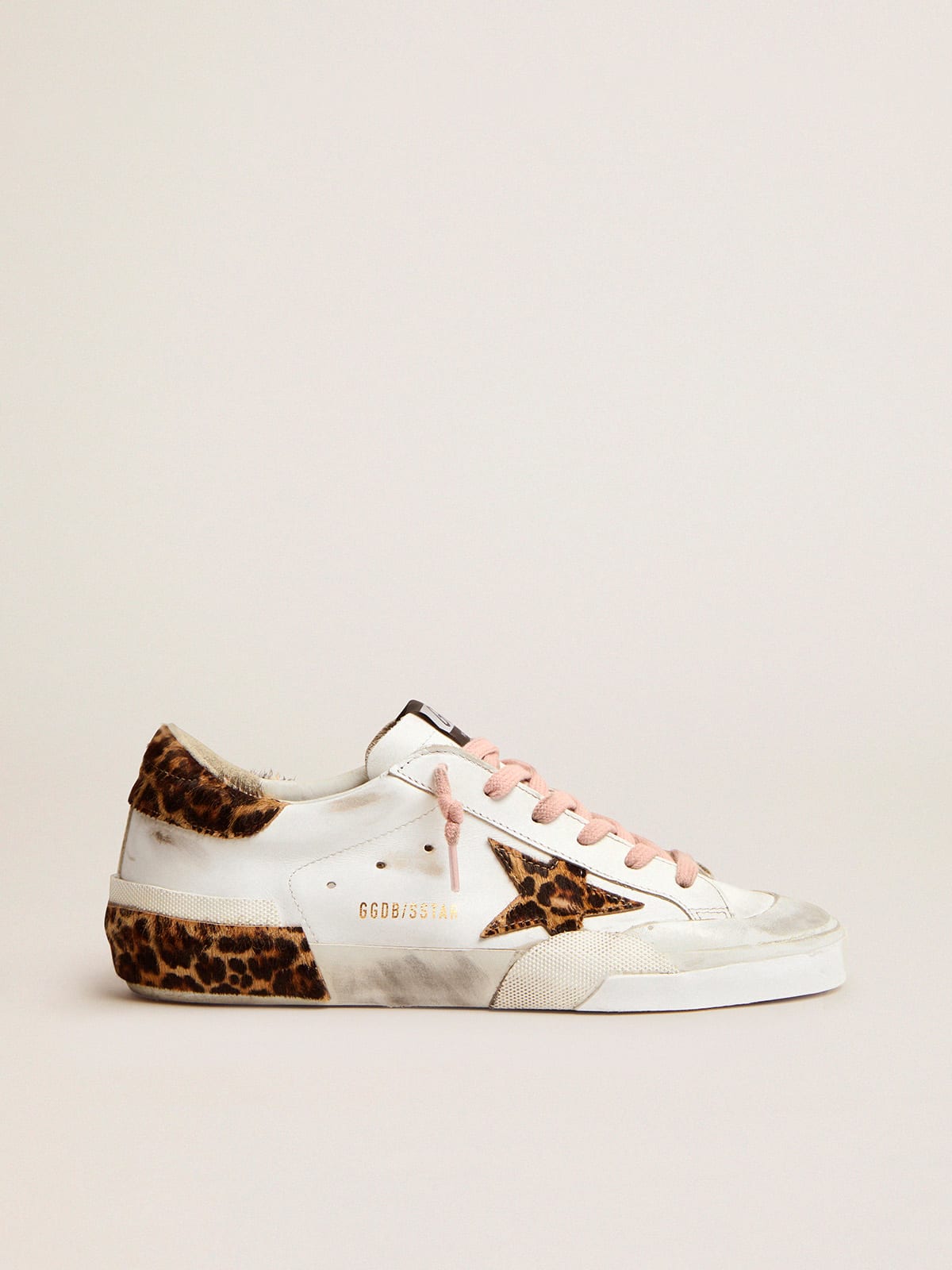 Super-Star sneakers in white leather with details and multi-foxing in pony skin | Golden Goose