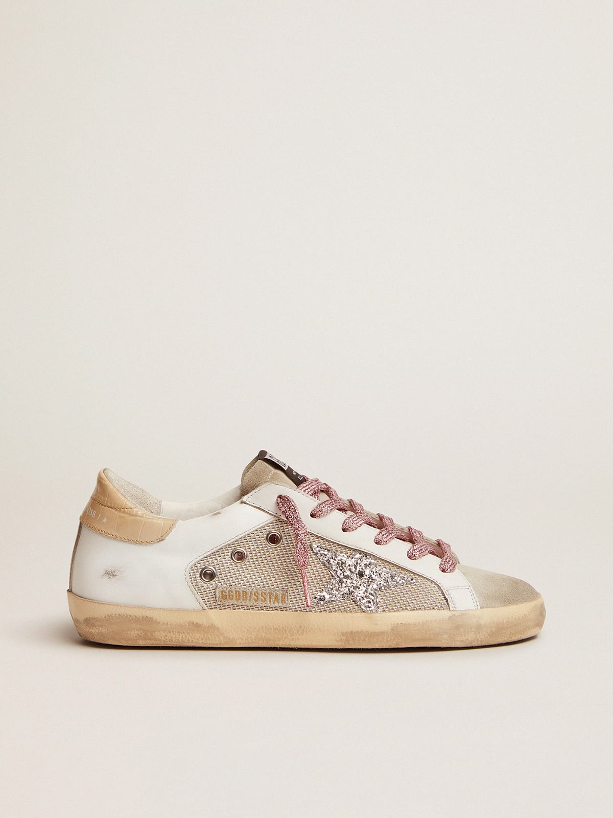 Super-Star sneakers in white leather and silver mesh | Golden Goose