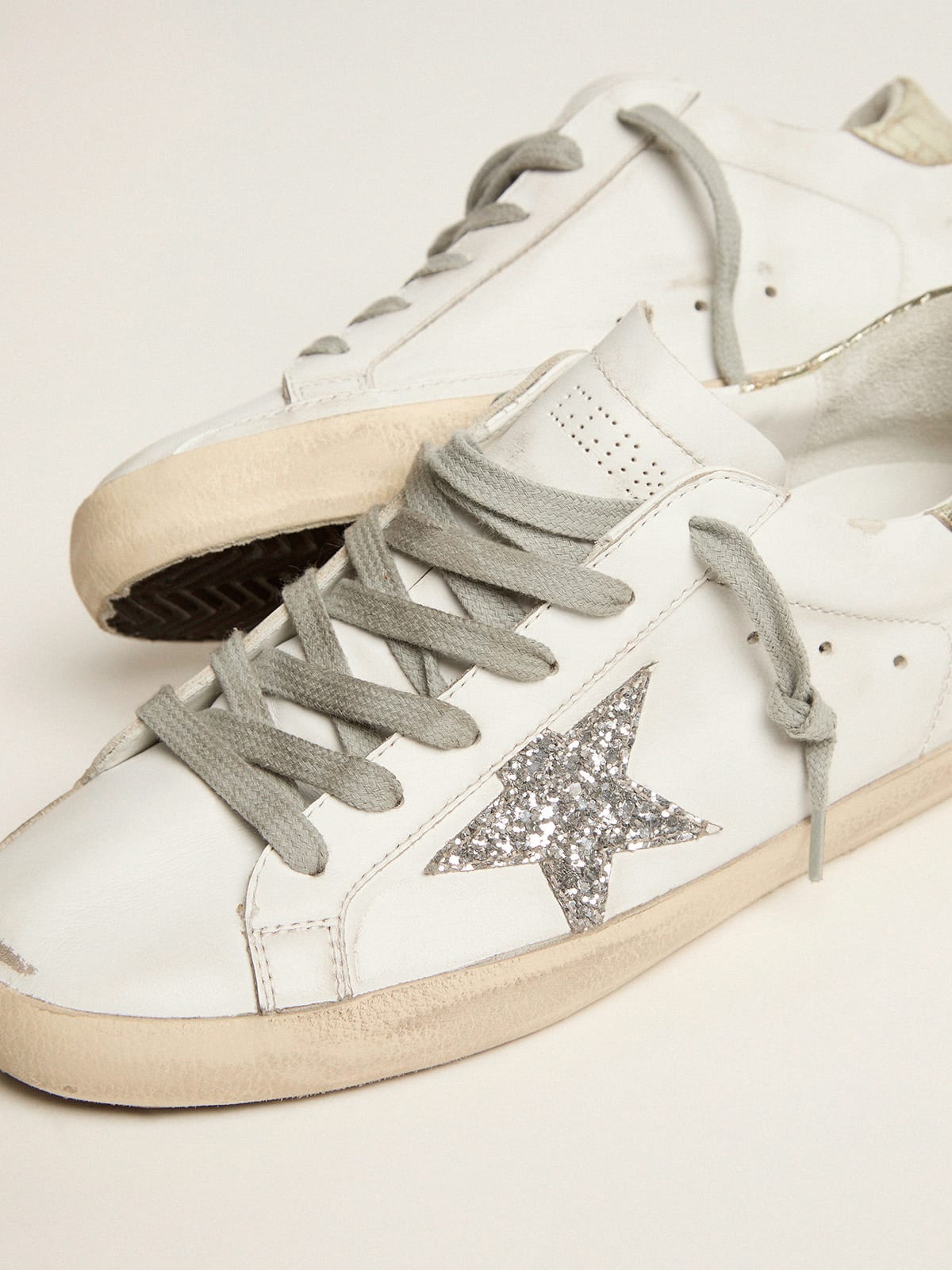 White and silver golden best sale goose sneakers