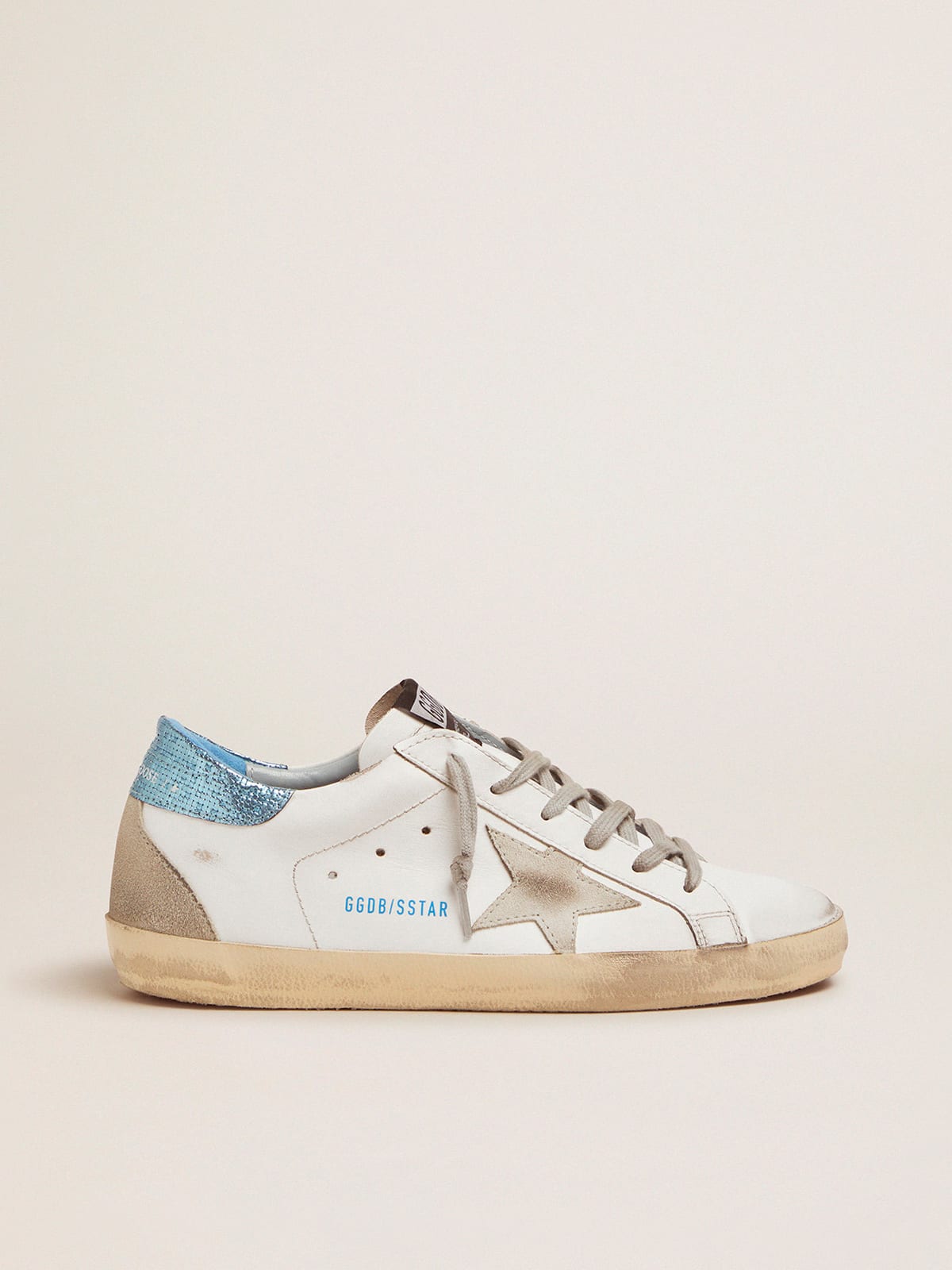 Golden Goose - White Super-Star LTD sneakers with blue laminated heel tab in 